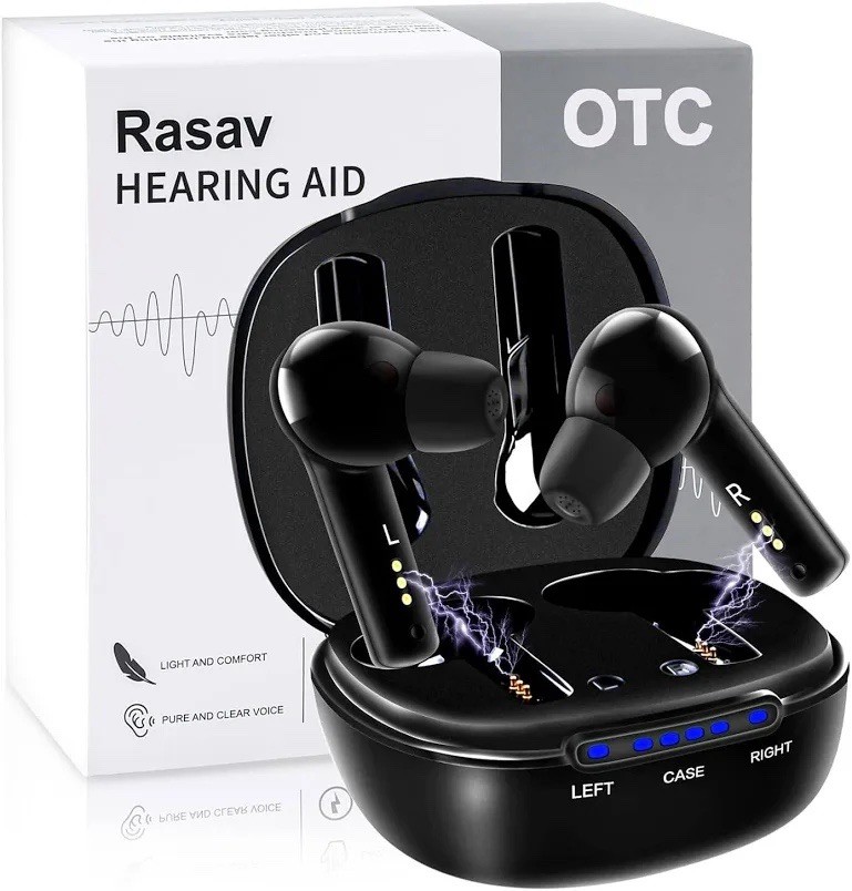 Rasav Model JH-A32BT OTC Hearing Aid with Noise Cancelling Fast Charging Black
