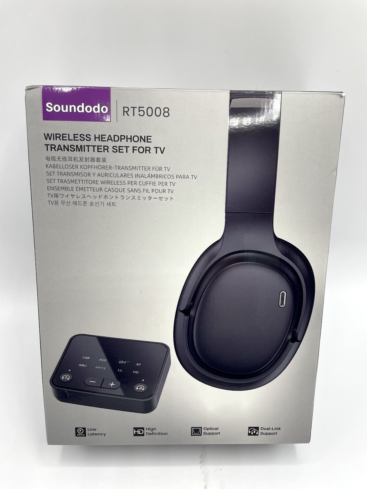 Soundodo Wireless TV Headphones Optical,RCA,AUX,Plug n Play,50H Playtime