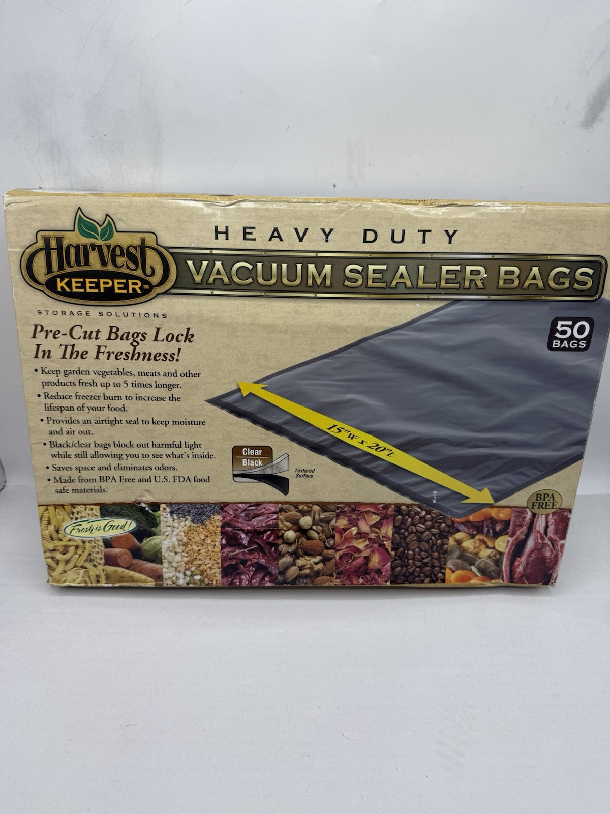 Harvest Keeper Vacuum Seal Black/Clear Precut Bags, 15“ x 20“ (50 Pack)