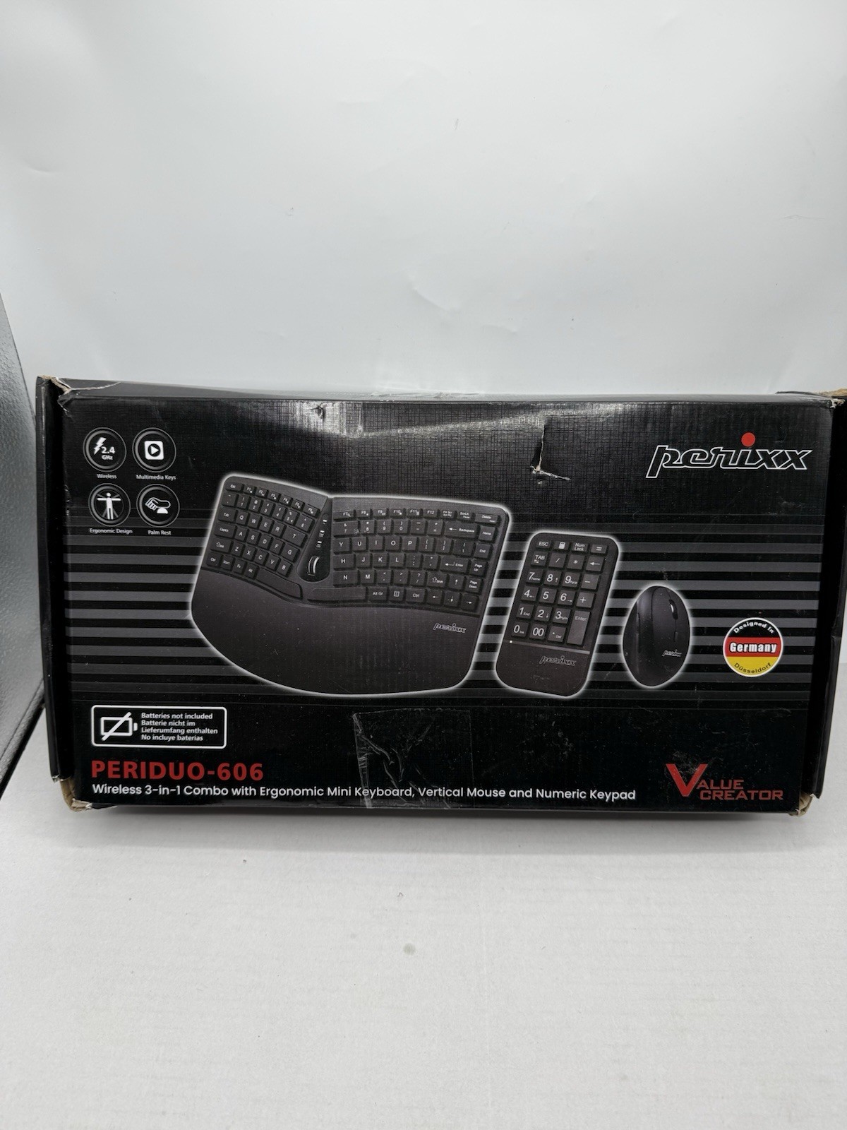 Perixx PERIDUO-606A, 3-in-1 Wireless Compact Ergonomic Keyboard with Vertical
