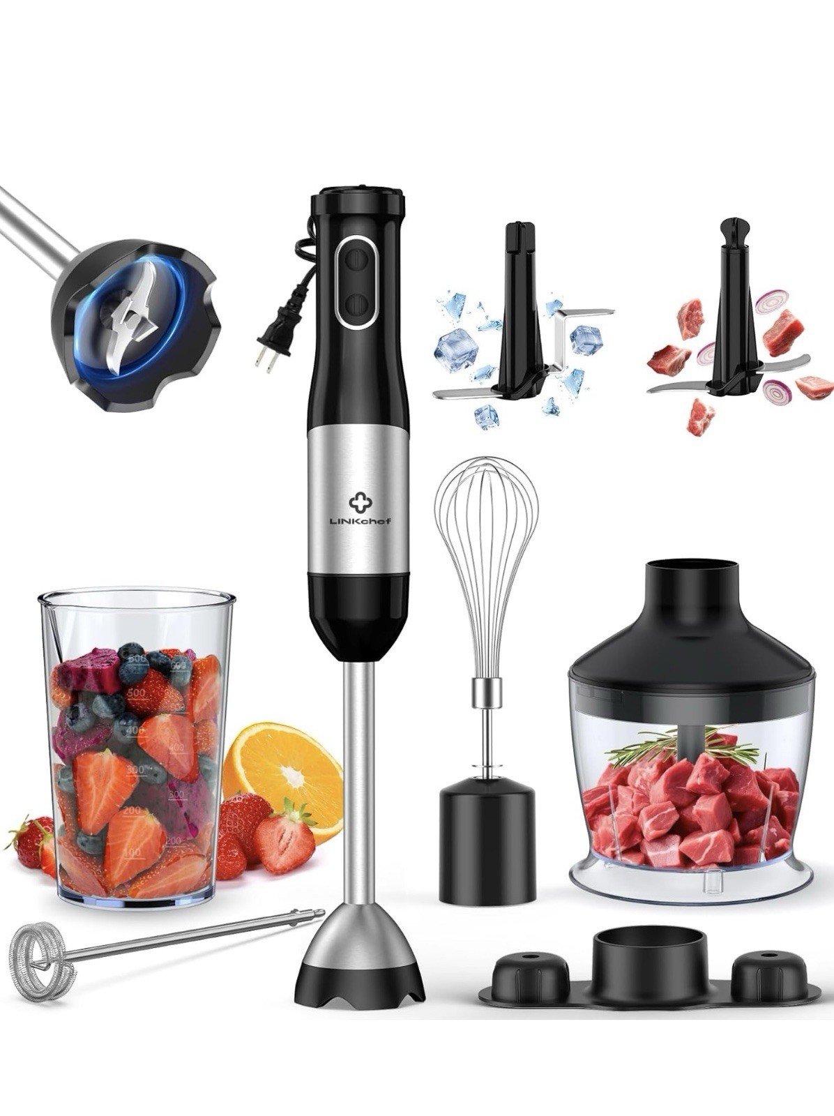 LINKChef 7 in 1 Immersion Blender, 800W Hand Blender, 20 Speed