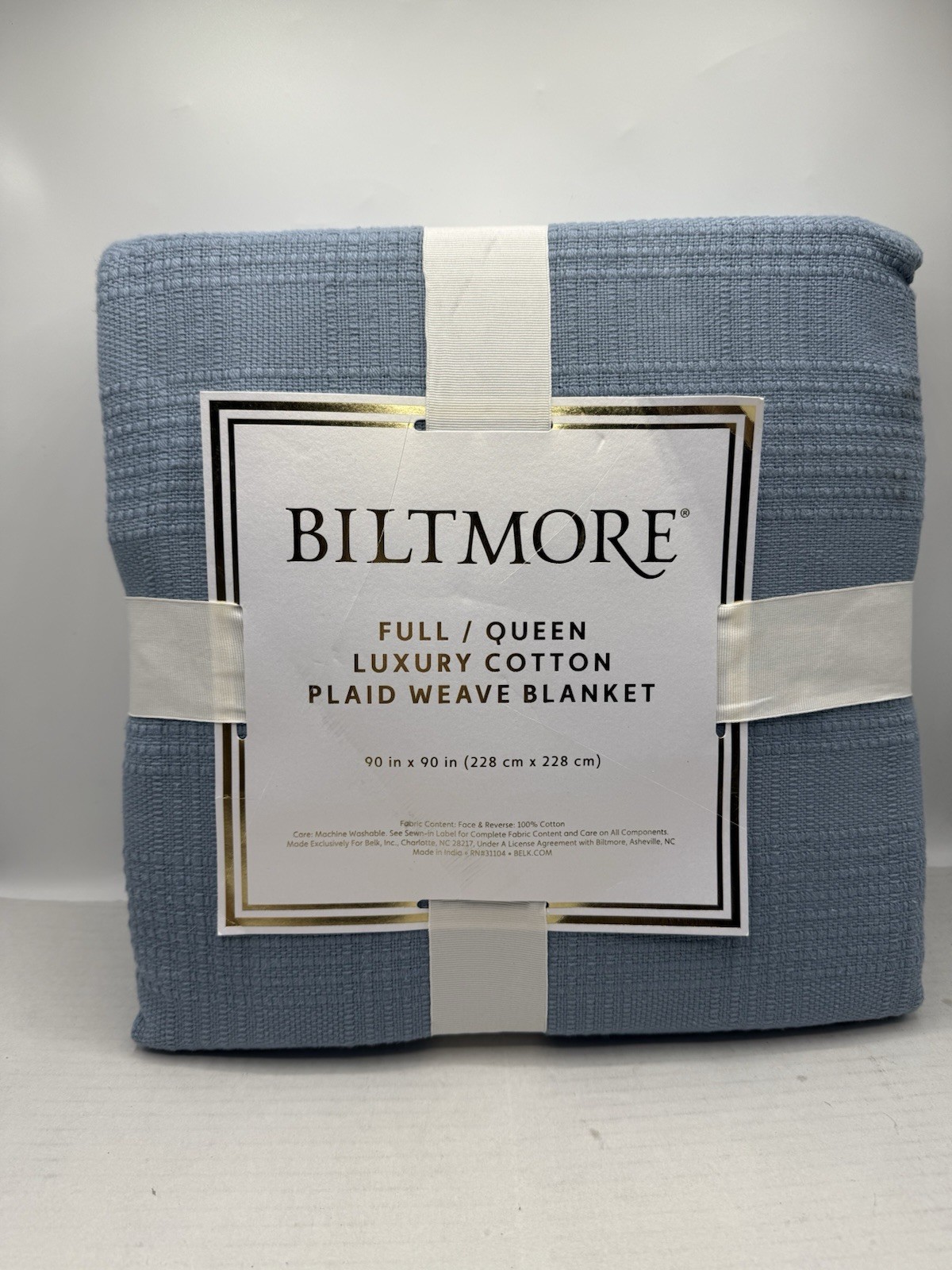 Biltmore Full/Queen Luxury Cotton Plaid Weave Blanket in steel blue
