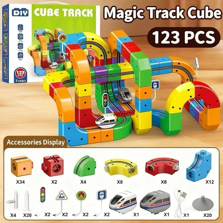 123PCS Track Car Baby Racing Runway Slot Stem Educational Electronic Train Rail