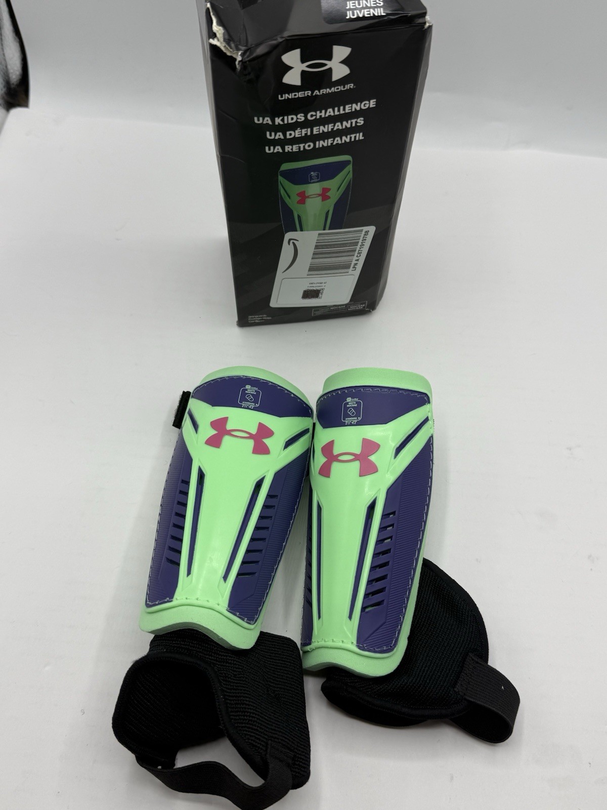 UNDER ARMOUR Challenge Shin Guards (UA21580) - Youth Small - Matrix Green/Cobalt