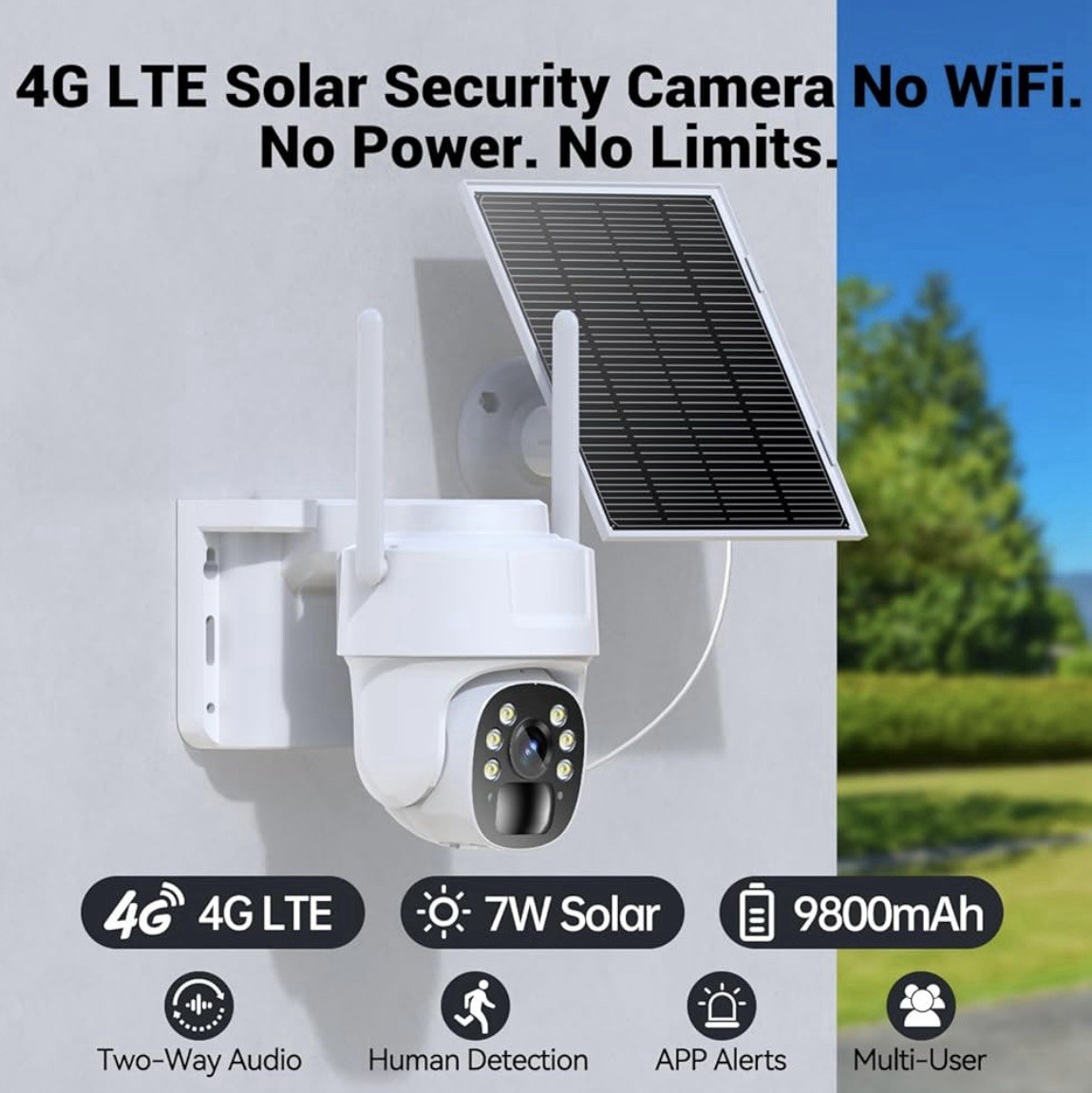 4G LTE Cellular Security Camera Outdoor,Wireless  Solar-Powered Outdoor Camera