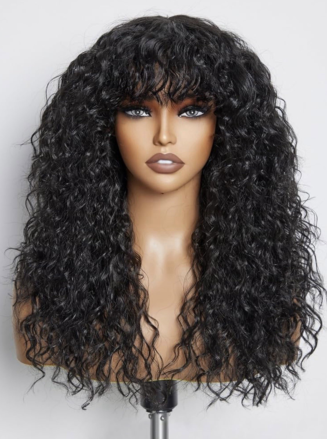 GORGIUS Veralux Blend Shaggy Haircuts Natural Black Curly Wig with Bangs