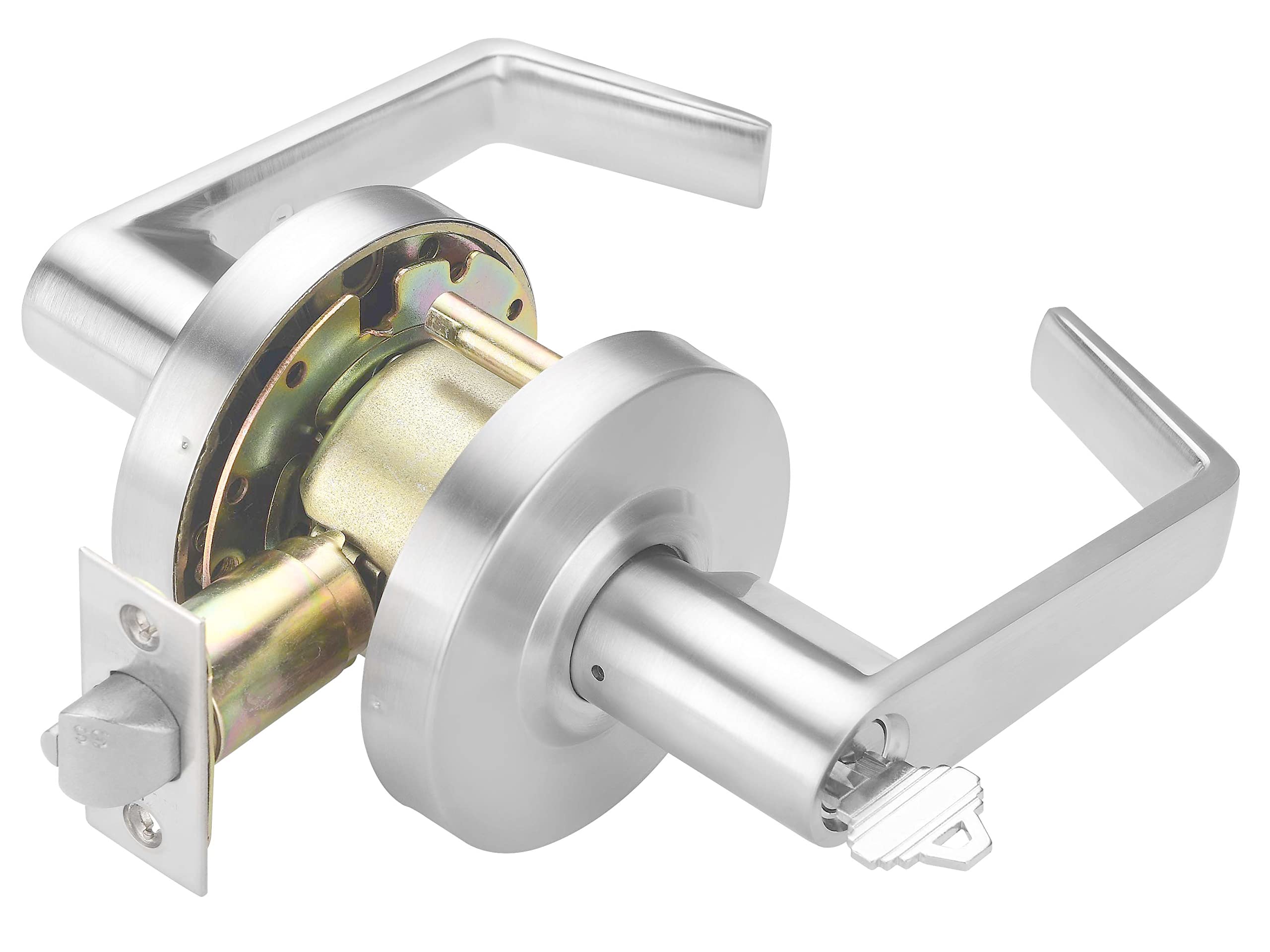 CLG HARDWARE Commercial Lever Door Lock - Heavy-Duty Locking Door Handle, Designer Door Handles, Cylindrical Lever Lock, Non-Handed Grade 2 Industrial Door Handle, 26D Satin Chrome, Entrance Keylock