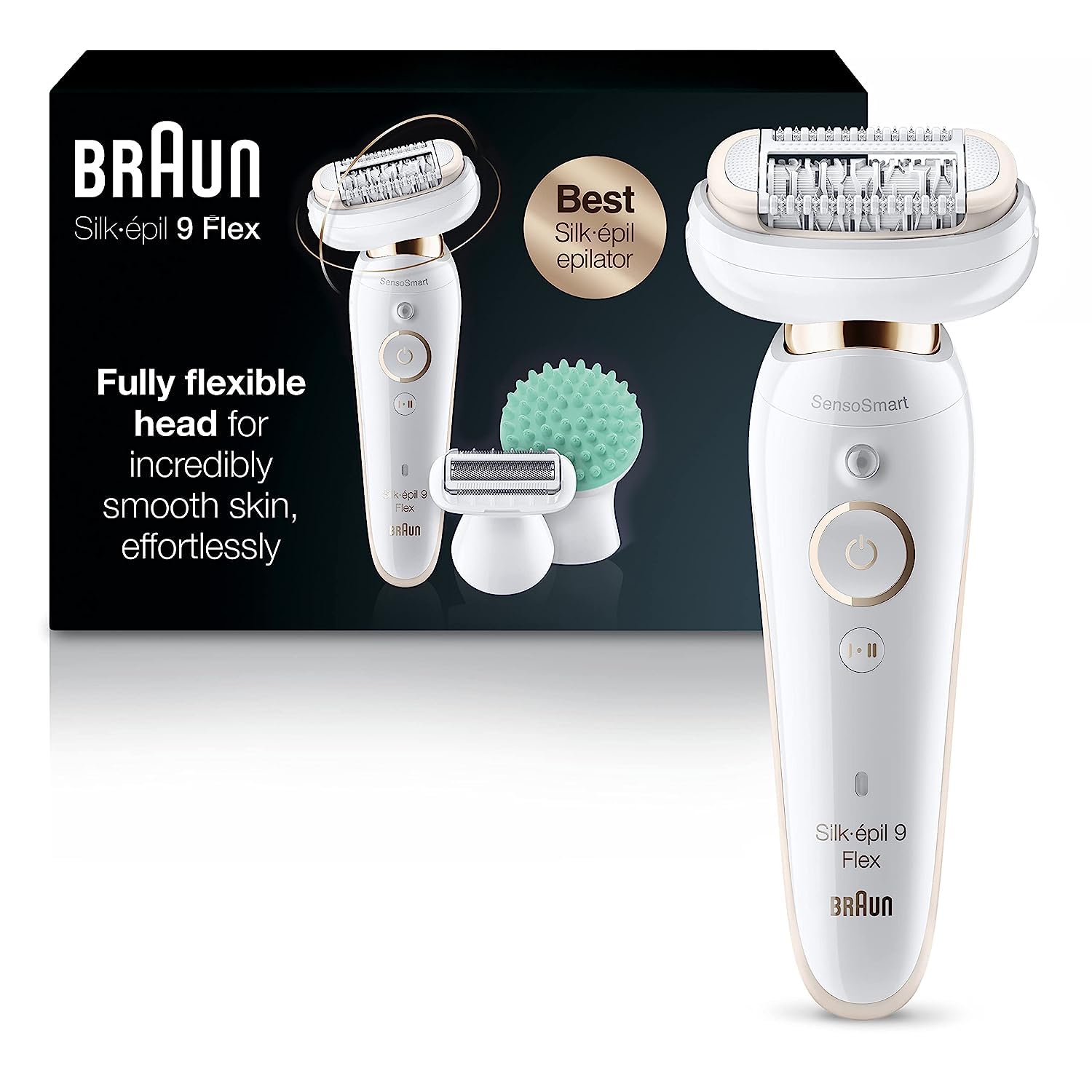 Braun Epilator Silk-épil 9 9-020 with Flexible Head, Facial Hair Removal for Women, Hair Removal Device, Shaver & Trimmer, Cordless, Rechargeable, Wet & Dry, Beauty Kit with Body Massage Pad