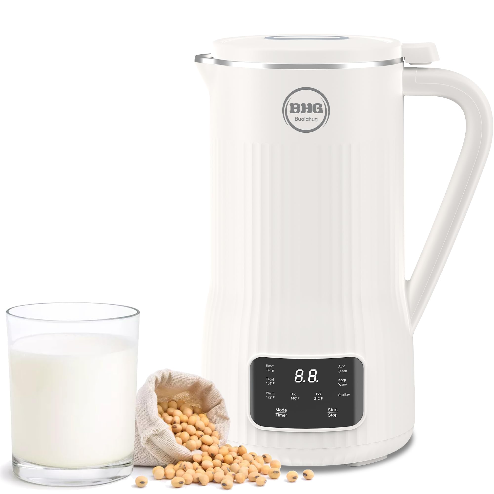 BUAIAHUG Nut Milk Maker Machine 20oz – Upgraded 10-Blade Almond, Soy & Oat Milk Maker, Plant-Based Dairy-Free Beverage Maker with Auto-Clean, Timer, Keep Warm, Boil & Cold Drink Functions – White