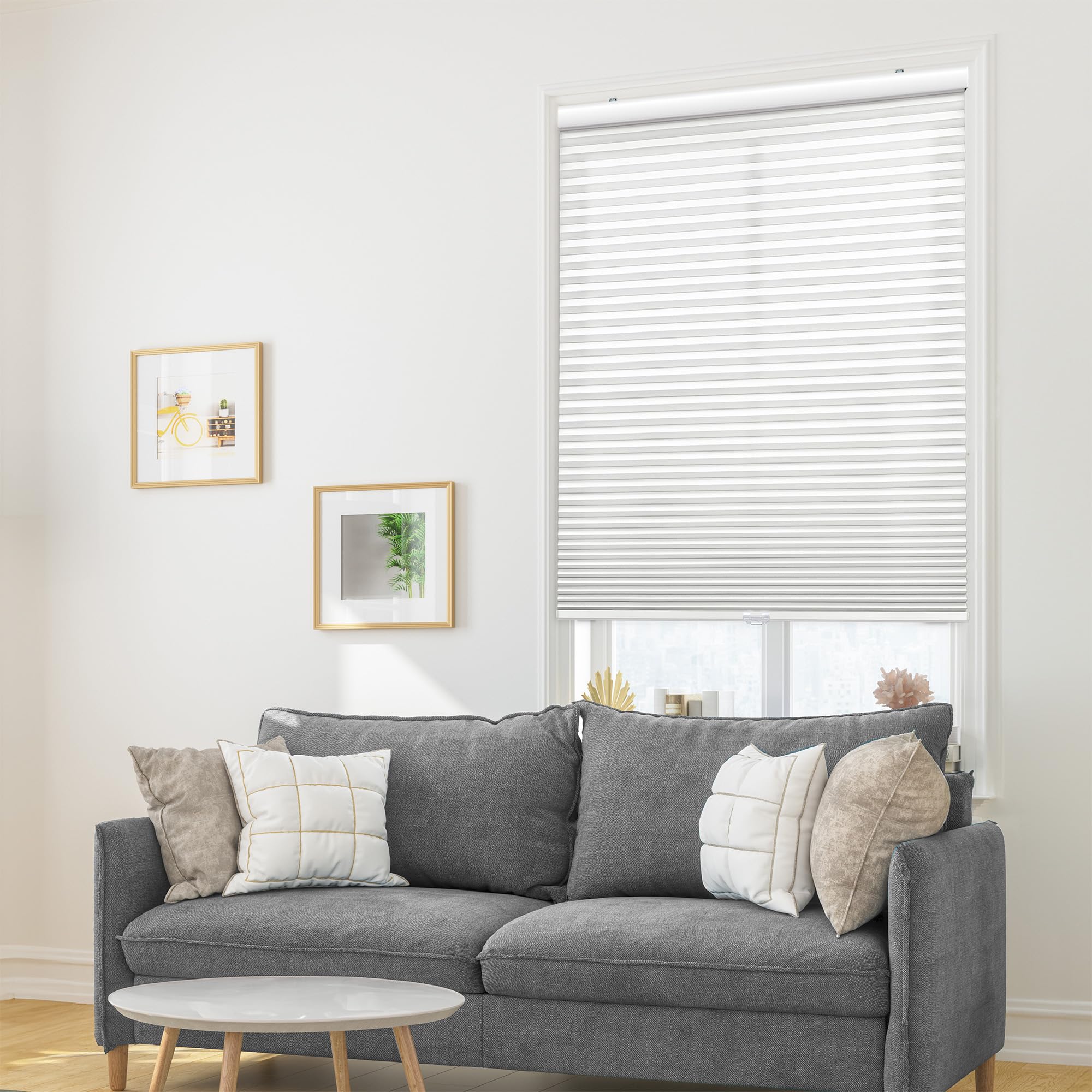 DEZ FURNISHINGS Cordless 1" Signature Light Filtering Cellular Shade, 62.5" W x 64" H, White