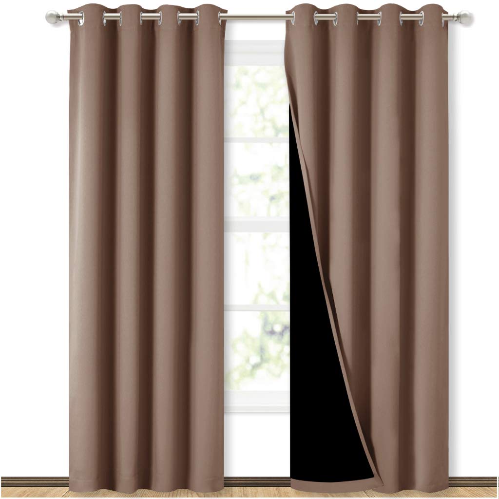 NICETOWN Cold Blocking Curtains, 100% Blackout Curtains Thermal, Noise Reduction and Privacy Curtains for Patio Door, Black Lined Blackout Drapes with Grommet Top, Cappuccino, 1 Pair, W52 x L84