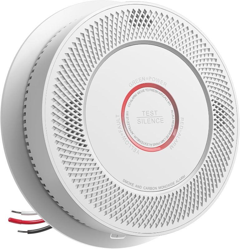 SITERWELL Hardwired Interconnected Smoke and Carbon Monoxide Detector, 10 Year Product Life Alarm Smoke Carbon Monoxide Detector with 2 AA Batteries Back Up, Smoke and CO Detector Voice Alert,1 Pack