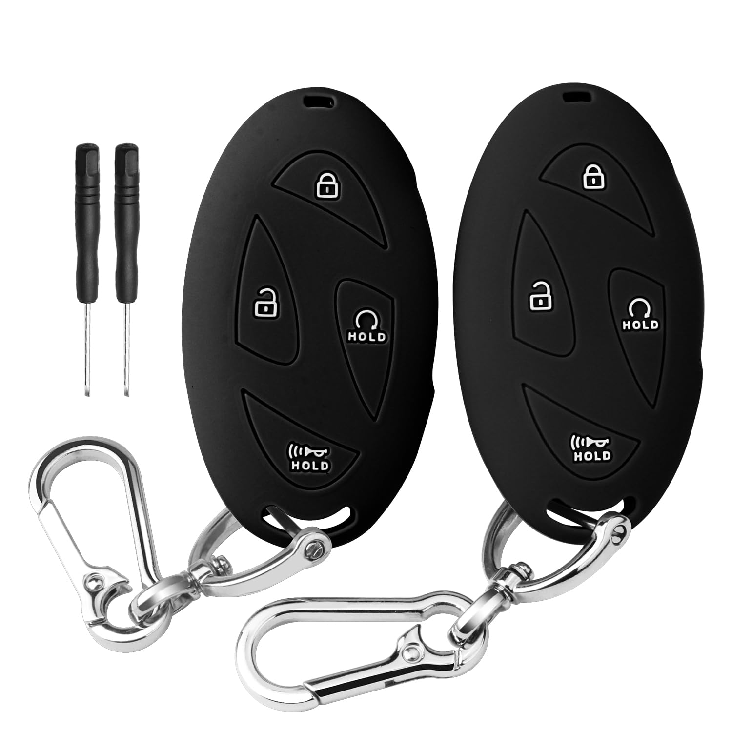 QBUC 2PCS for Hyundai Ioniq 6 Key Fob Cover,Silicone Key Case with Keychain Compatible with Hyundai Grandeur GN7 Kona Elantra Sonata Santa Fe Tucson 2025 2024 2023,4/5/7Buttons Smart Key(Black+Black)