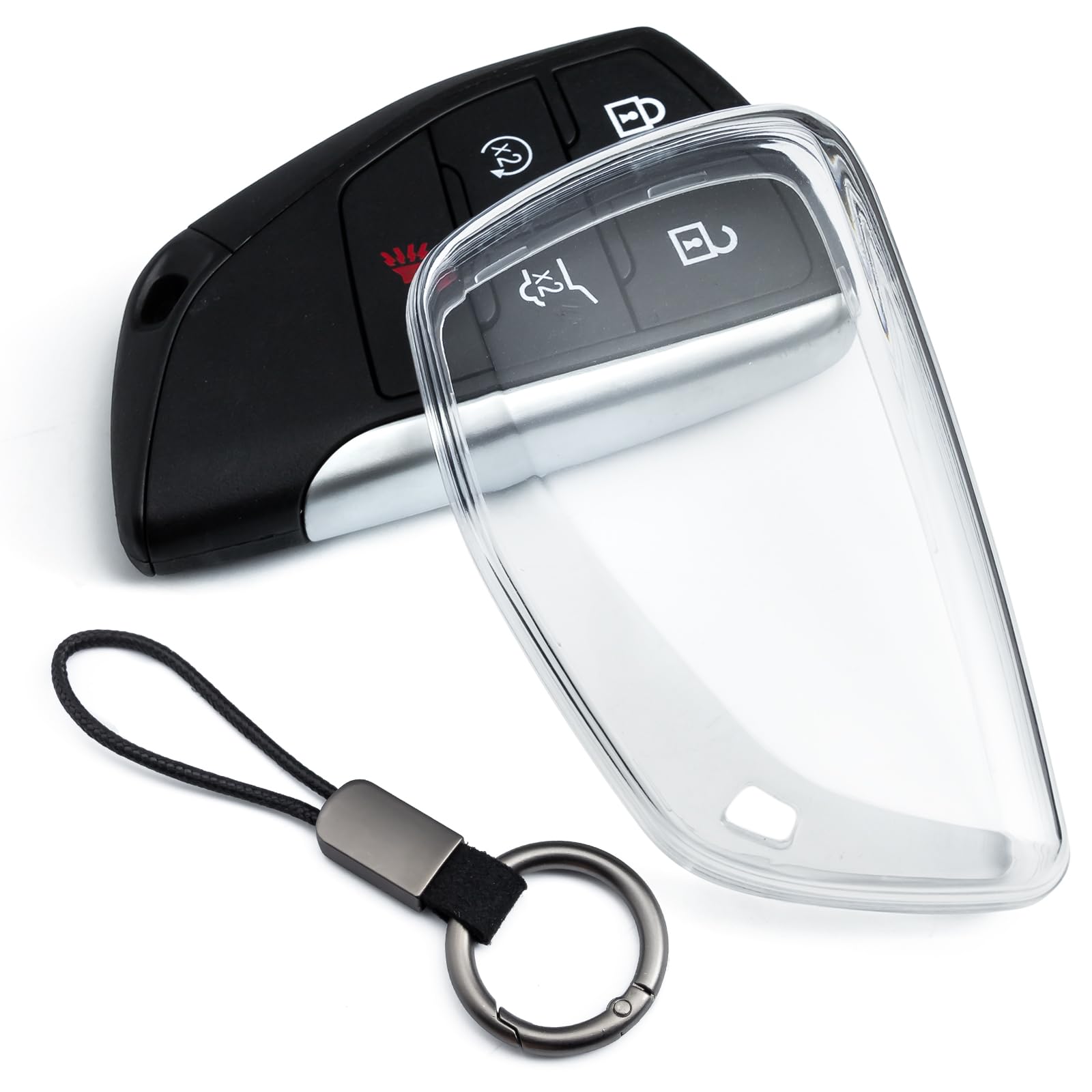 Car Key Fob Cover Case Keychain Compatible with Chevrolet Silverado 1500 Colorado Equinox Tahoe Suburban GMC Sierra Yukon Canyon Honda Prologue (Clear Transparent)