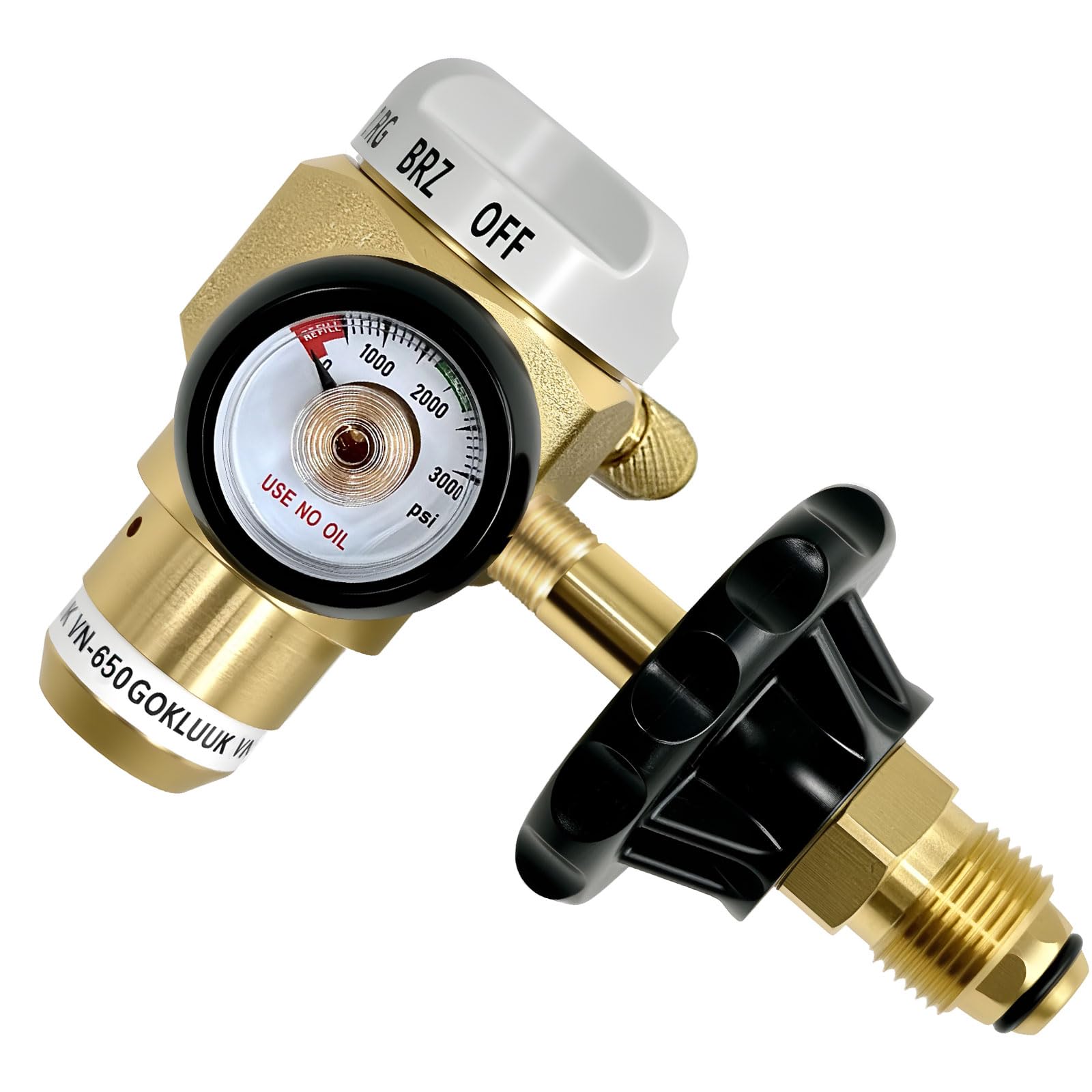 VN-650 Nitrogen Purging Regulator Control Valve Regulator (TST/PRG/BRZ/OFF) w/650PSI Flow Meter Hybrid Design Nitrogen Purging Regulator for Leak Testing
