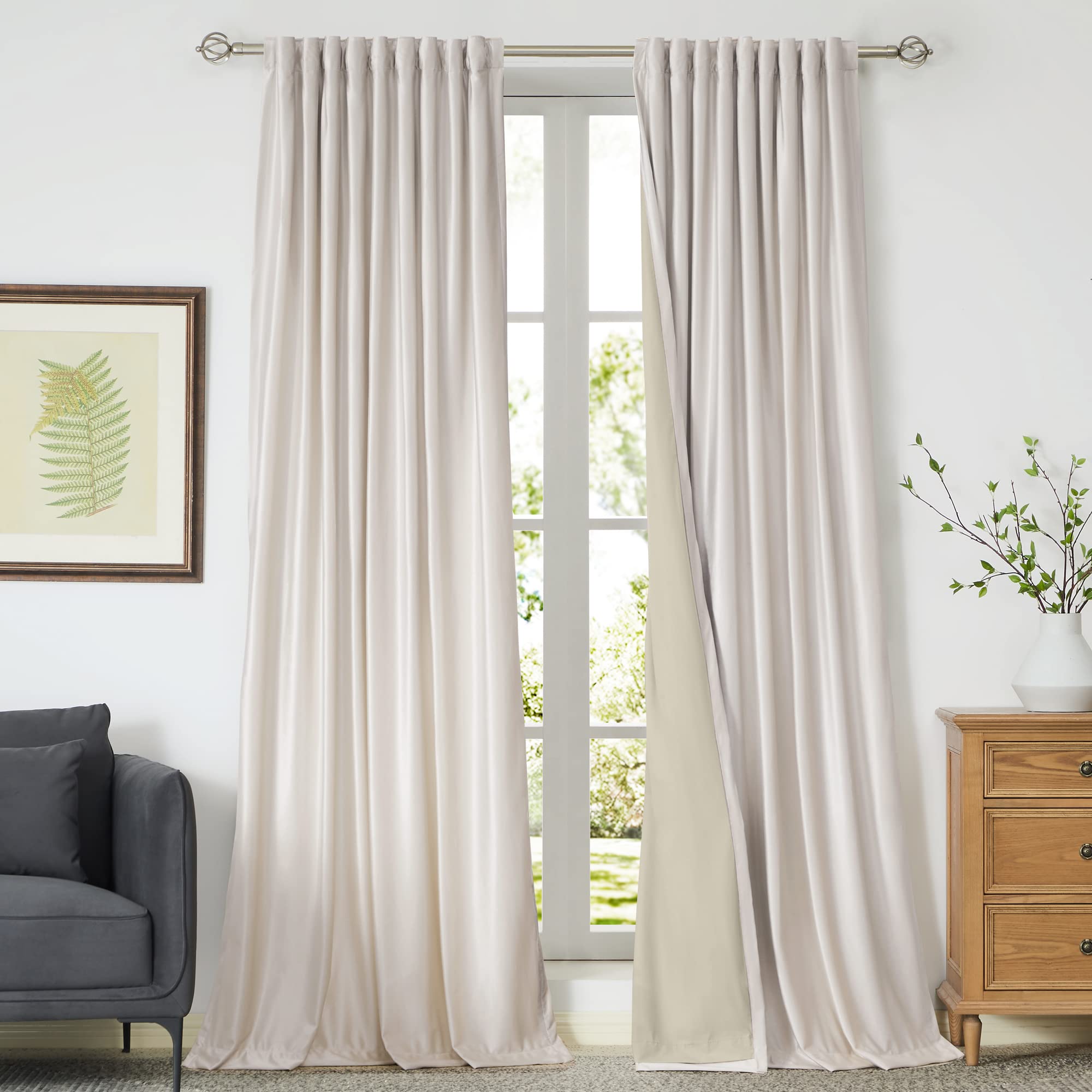 100% Blackout Ivory Off White Velvet Curtains 72 inch Long for Living Room,Set of 2 Panels Liner Rod Pocket Back Tab Thermal Window Drapes Room Darkening Heavy Decorative Curtains for Bedroom