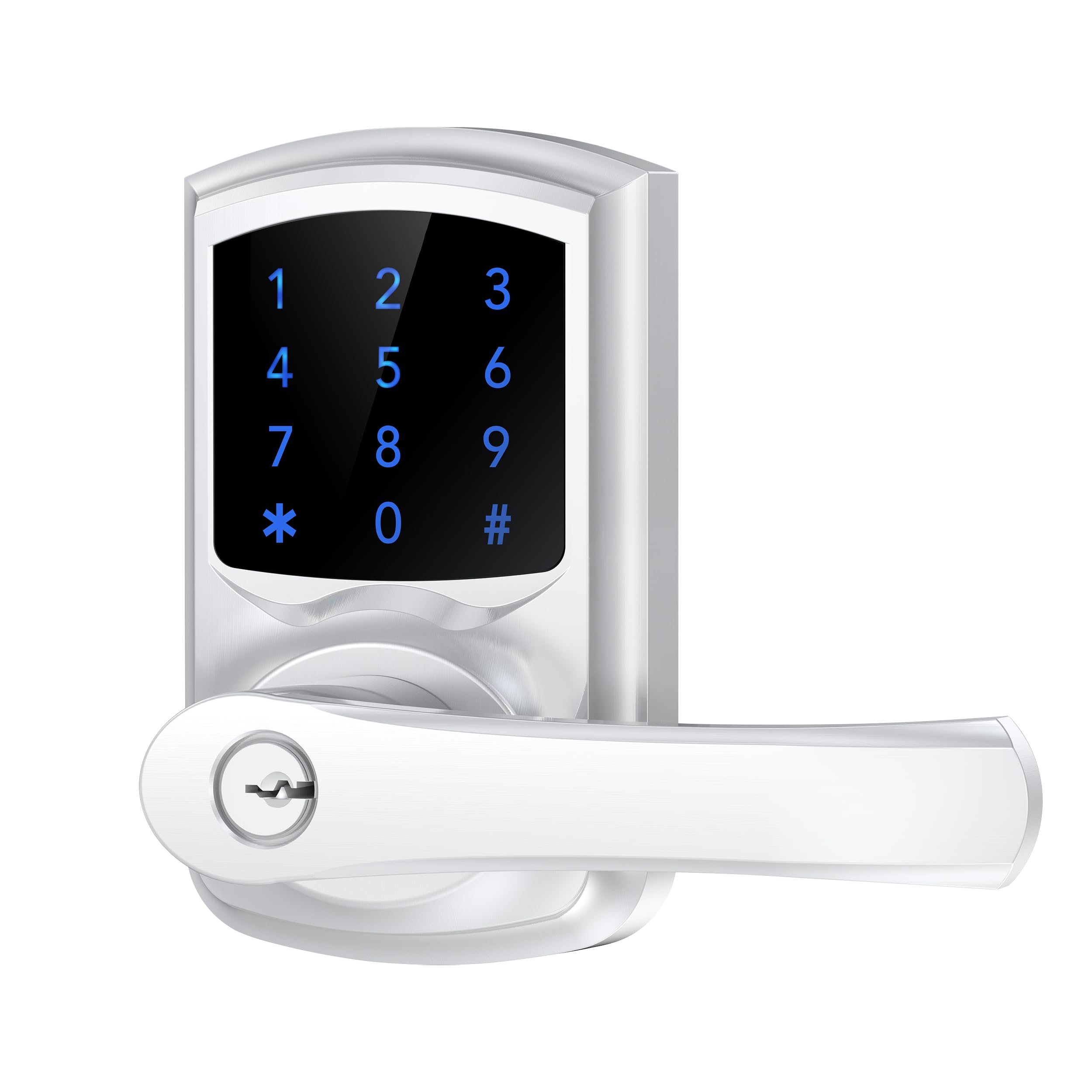 HIDALIFE Keyless Entry Door Lock with Keypad and Handle for Front Doors, Touchscreen, Anti-peep Password, Auto-Locking, Satin Chrome
