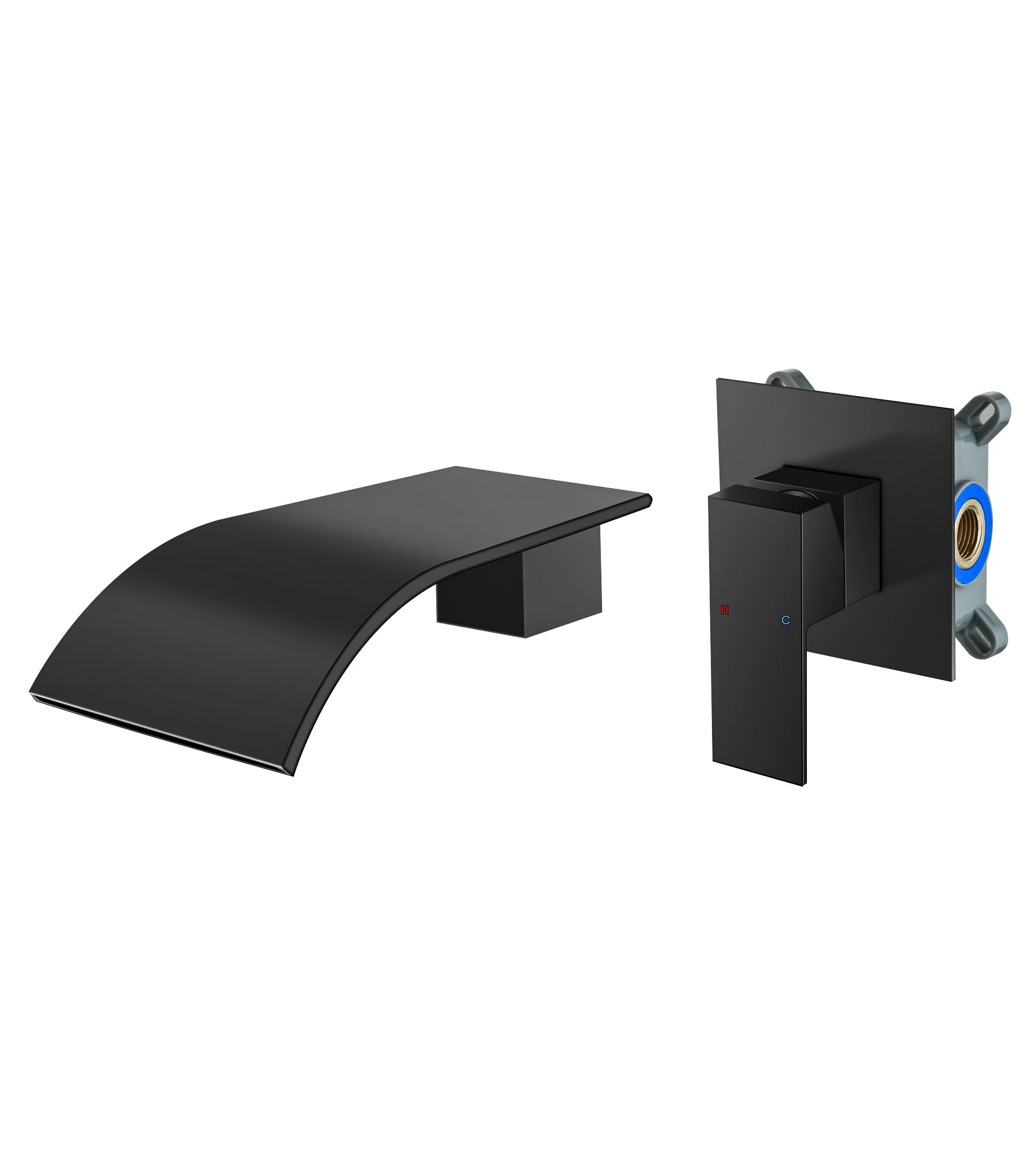 Modern Black Bathtub Faucet Solid Brass Wall Mount,AUU Matte Black Waterfall Roman Tub Filler Faucet Single Handle Wall Mounted Tub Faucet with Rough in Valve and 4.72" Wide Spout