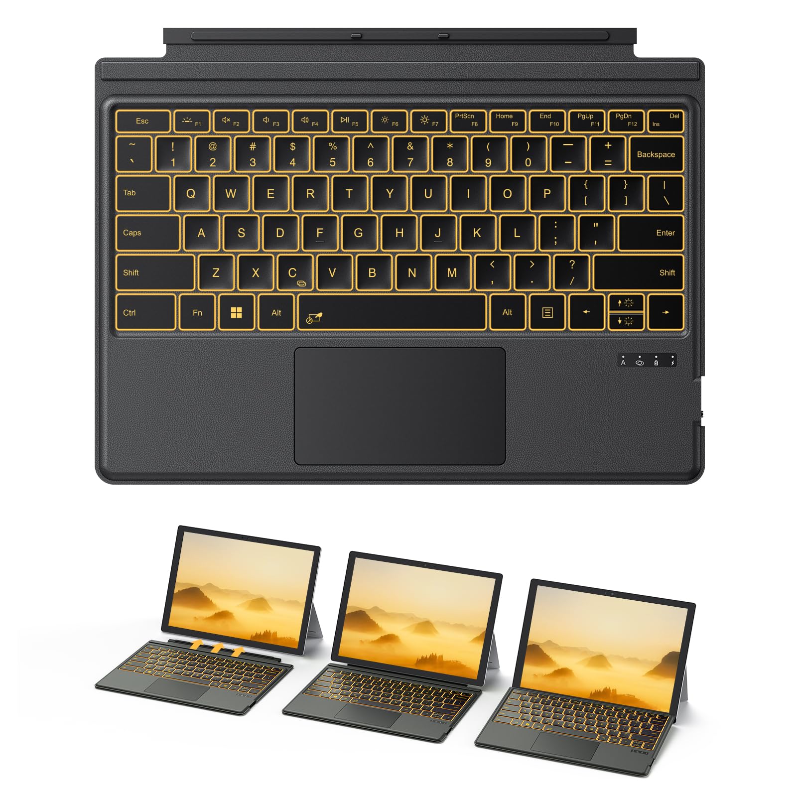 TECURS Bluetooth Keyboard for Surface Pro 7/7+/6/5/4/3 (12.3 inch), Wireless Bluetooth Connection 7-Colors Backlight Keyboard Type Cover, Touchpad, Sleep/Wake Function, Rechargeable Ultra-Thin Design