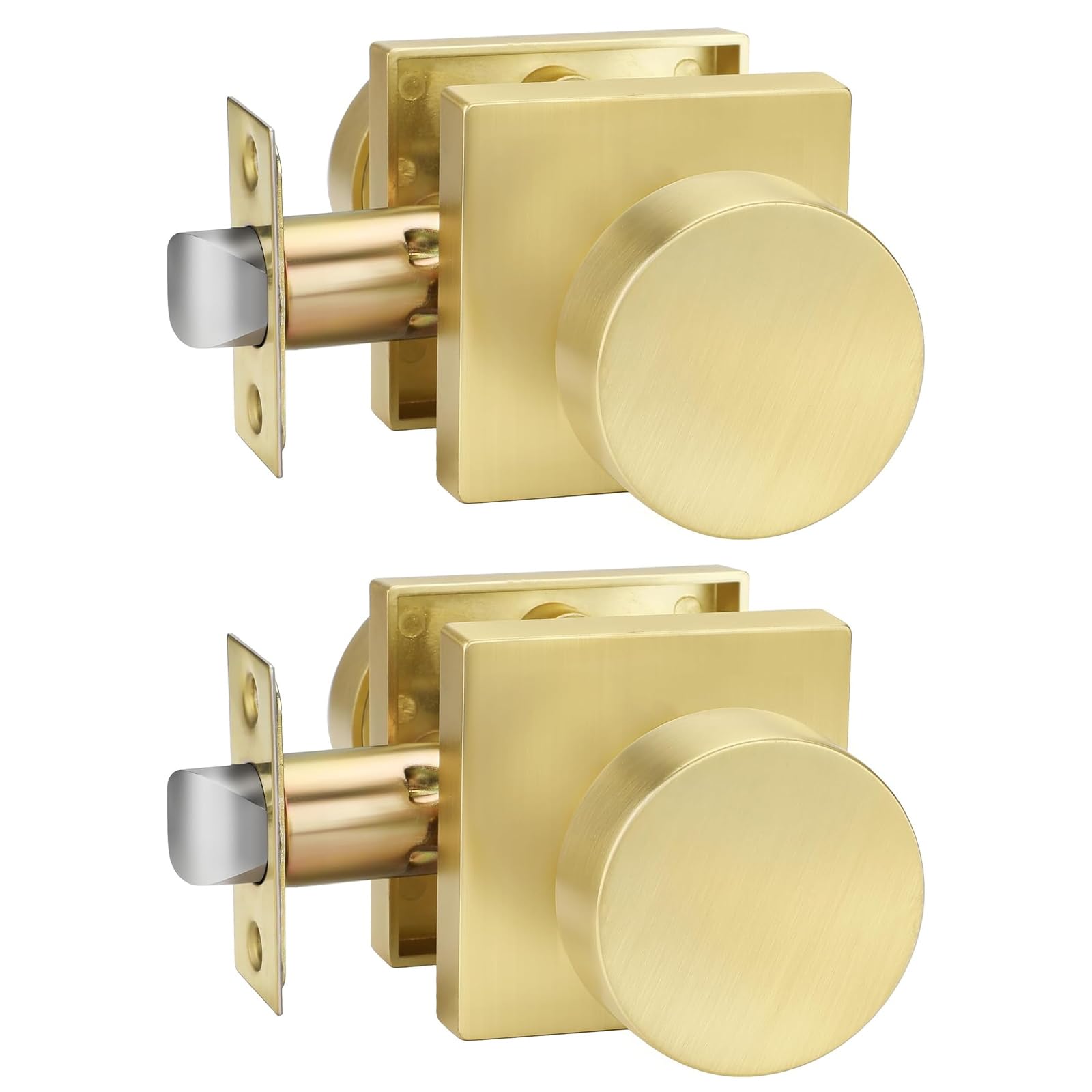 goldenwarm Passage Door Knobs Gold, Zinc-Alloy Heavy Duty Closet Door Knob, Contemporary Brass Door Knobs Passage, Brushed Gold Door Knob Handle for Hallway(2 Pack)