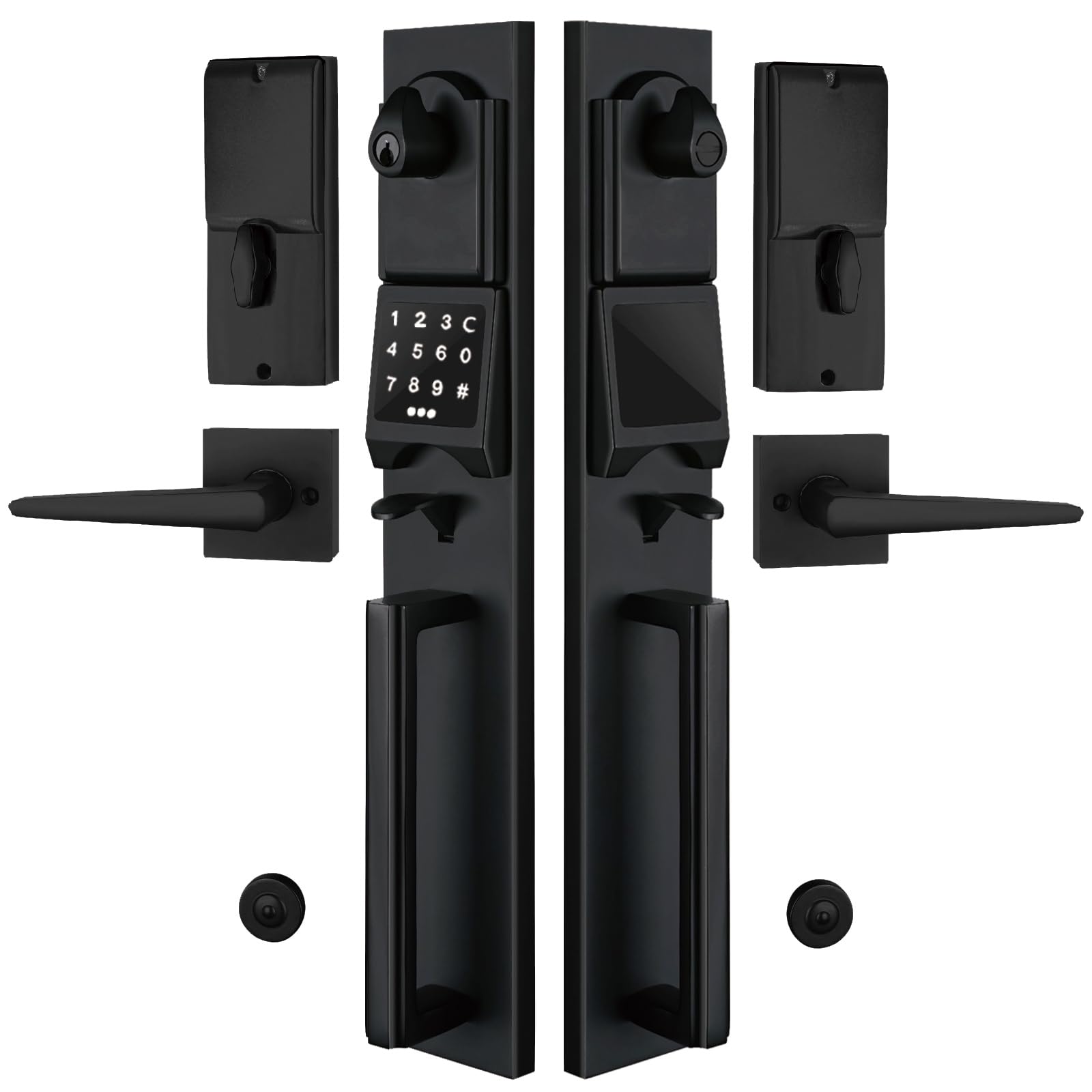 NEWBANG Left-Handed Matte Black Electronic Smart Handleset with Keypad Lock for Double Front Door?Keys Reserved?,MDHST2016DB-E-SET-LH