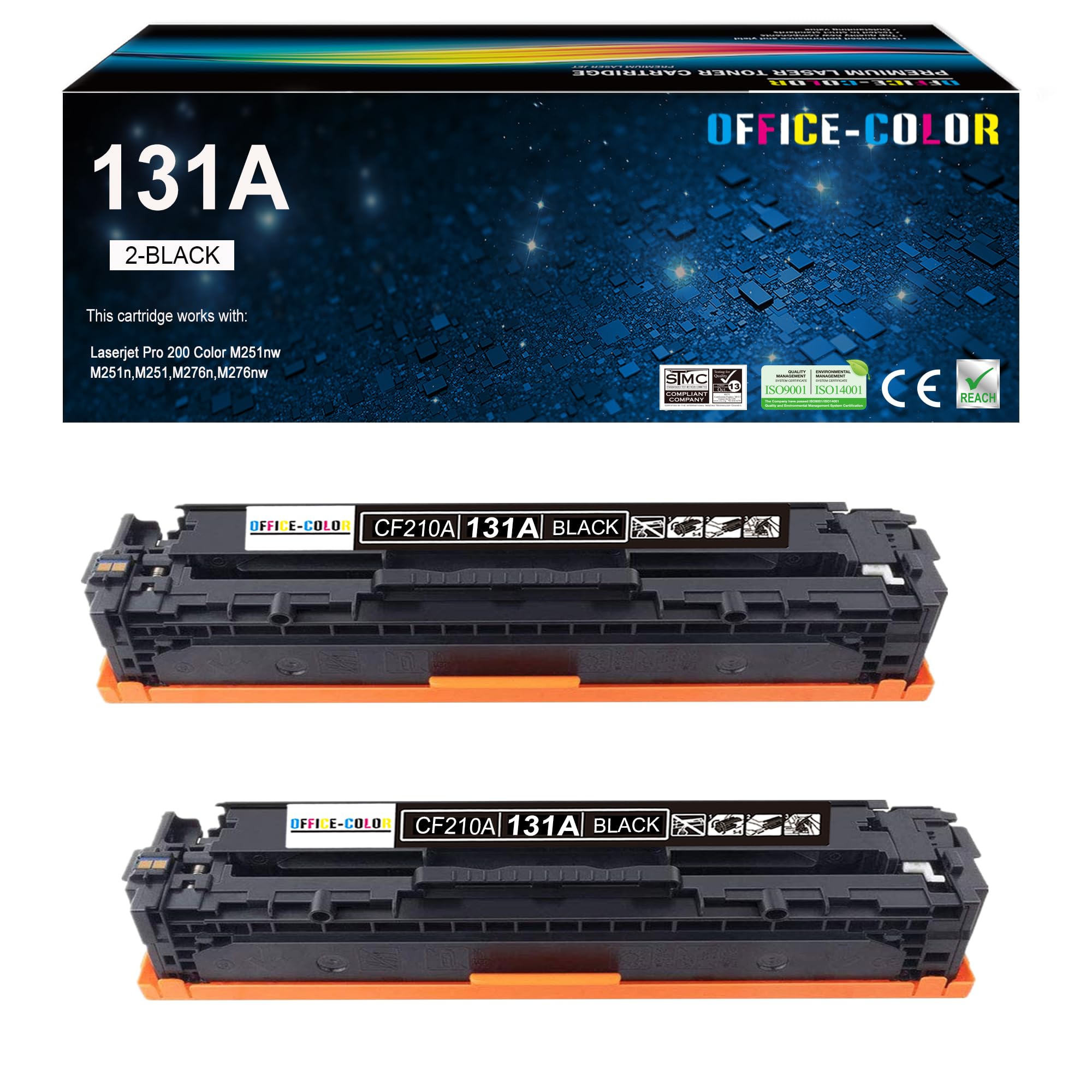 131A Black Toner Cartridge Replacement for HP 131A CF210A Works with HP Laserjet Pro 200 Color M251nw M251n M276n M276nw Printer (2 Pack )