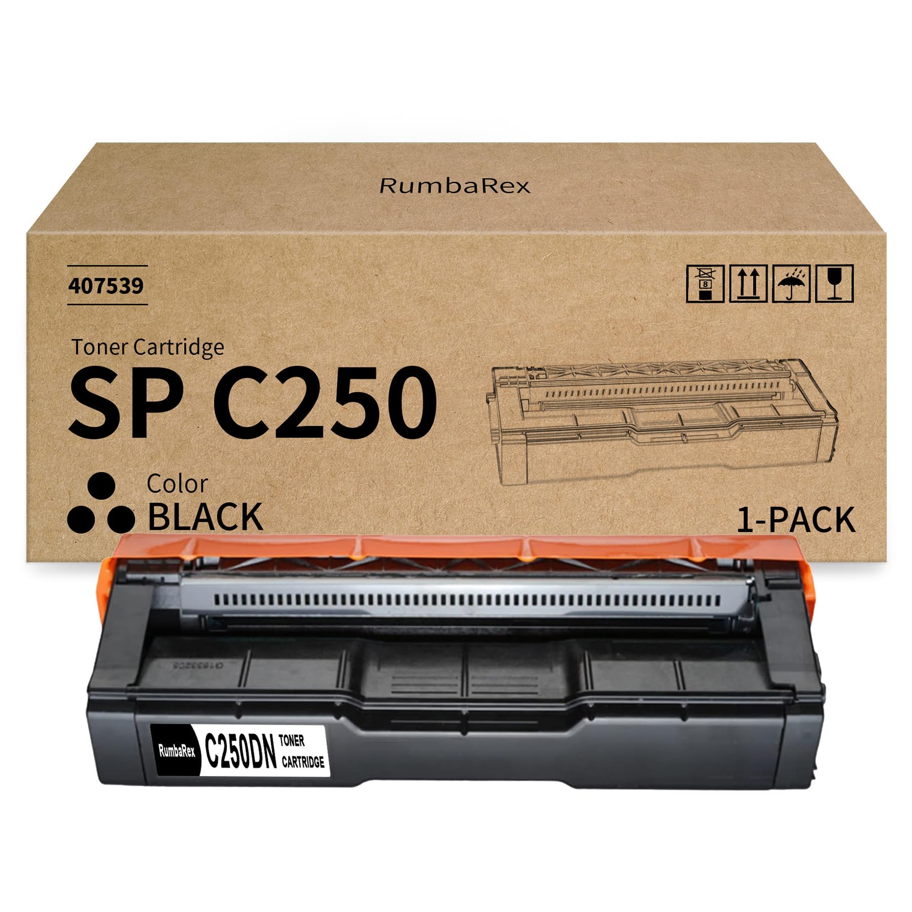 SP C250 Black Toner Cartridge 407539 Replacement for Ricoh SP C250dn Toner Cartridge SP C250A C250SF C261SFNW C261DNW C260DNW C260SFNW Printer Ink 1-Pack