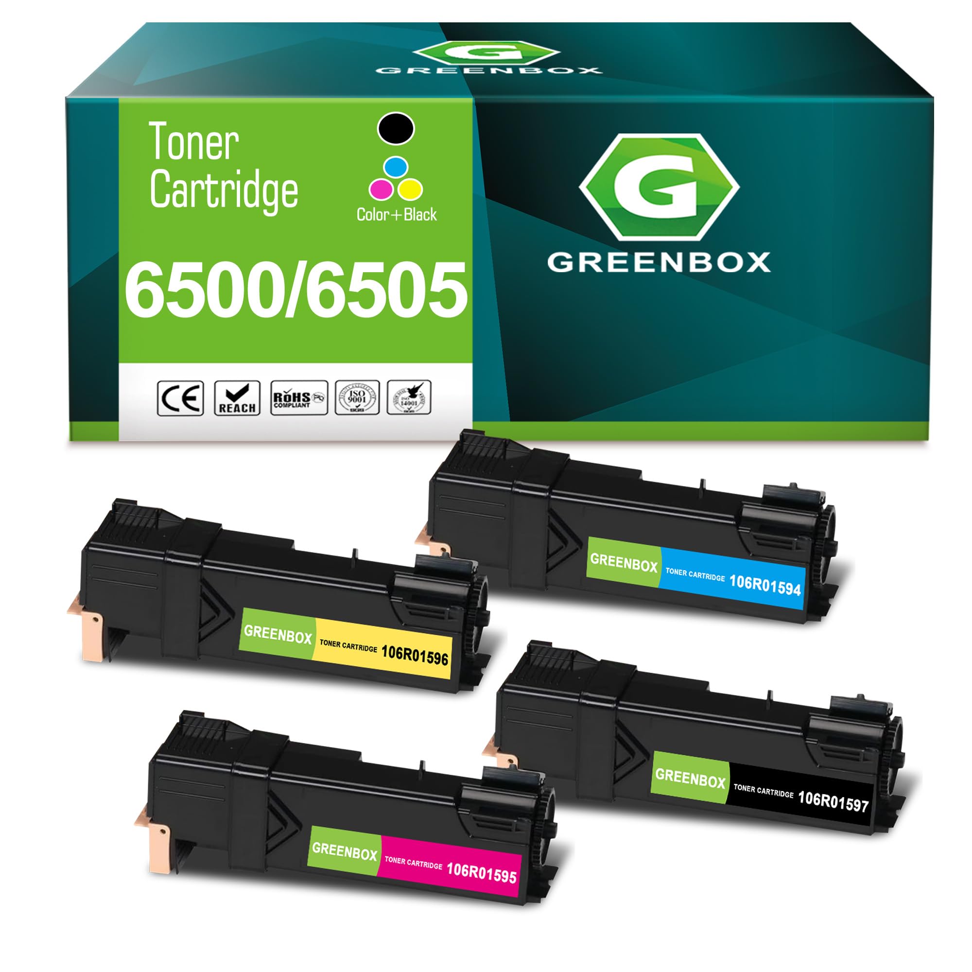 GREENBOX Phaser 6500 WorkCentre 6505 High Capacity Toner Cartridges Replacement for 106R01594 106R01595 106R01596 106R01597 for Xerox Phaser 6500 6500N 6500DN WorkCentre 6505 Printer (4 Pack)
