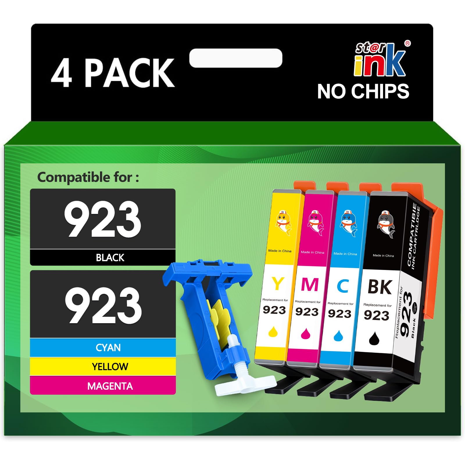 Starink 923 Ink Cartridges Combo Pack Without Chip Replacement for HP 923 Ink Cartridges Work for HP OfficeJet Pro 8130e 8135e 8138e 8139e 8122e 8130 8120 8122 8134 8135 Printer