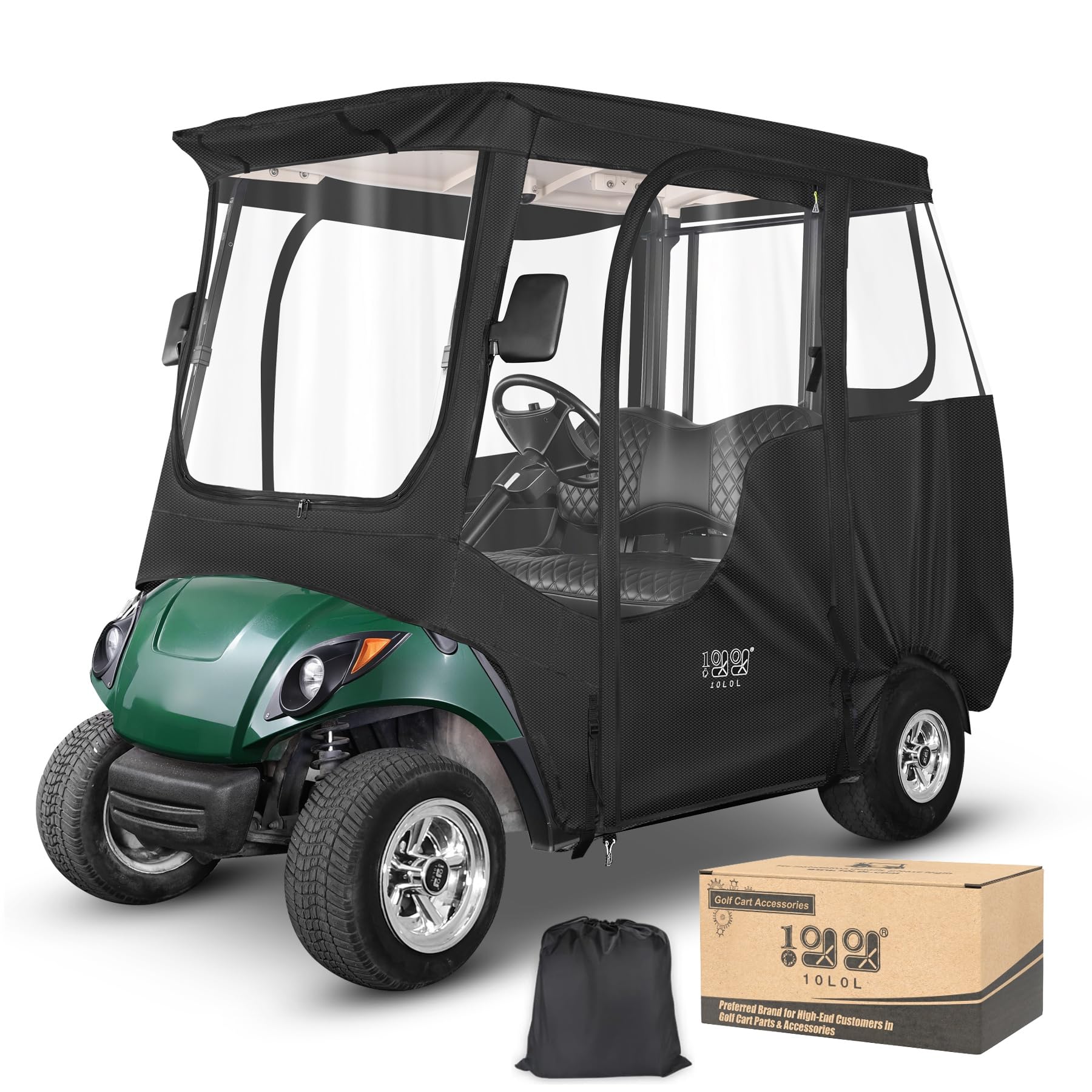 10L0L Golf Cart Driving Enclosure 2 Passenger for Yamaha G14 G16 G22 G29 Drive2 with Heavy Duty Zipper,600D Golf Cart Rain Cover Driving Covers with Roll-up Windshield, 4-Sided Clear Window
