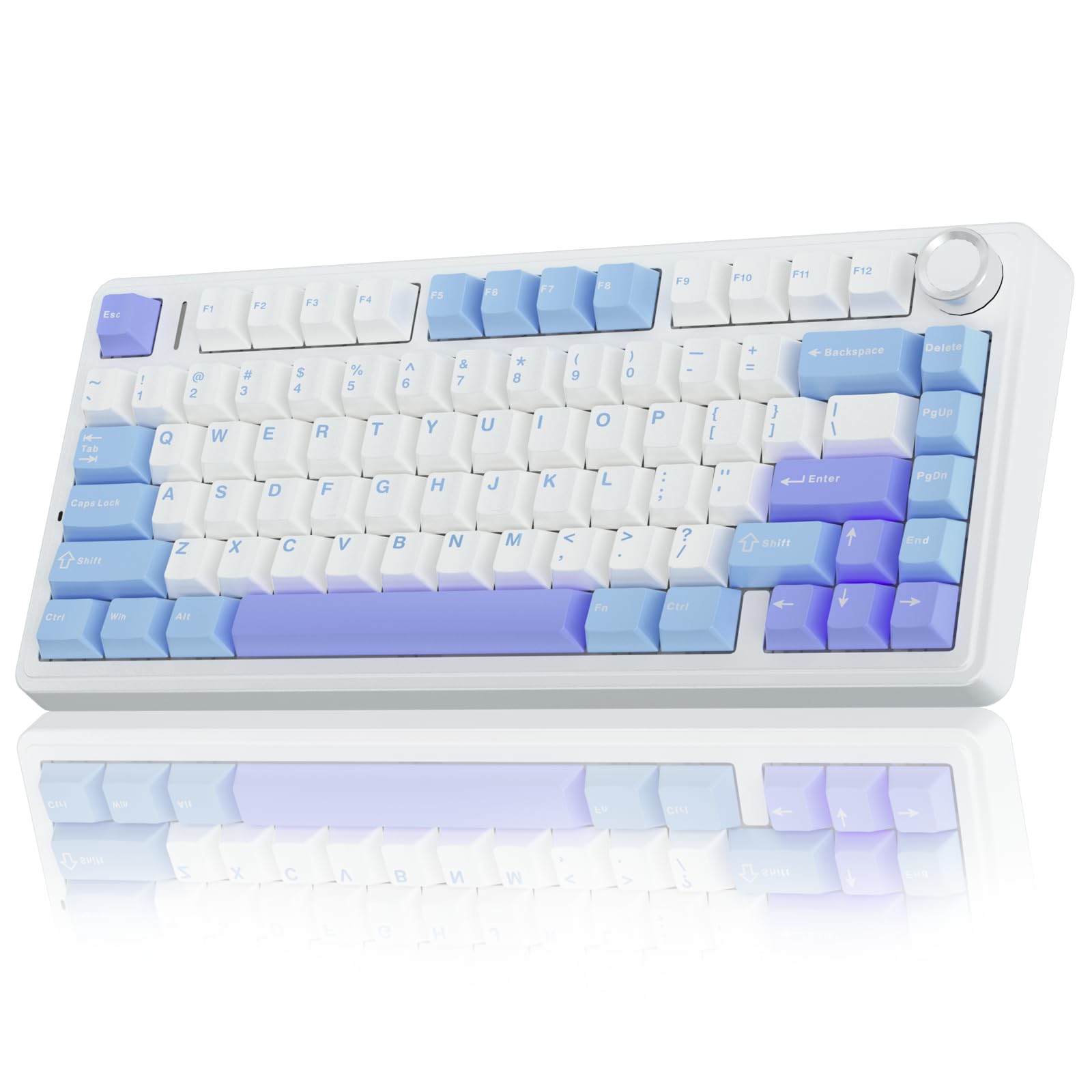 AULA F75 75% Wireless Mechanical Keyboard, Hot Swappable Creamy Keyboard, Pre-lubed Star Vector Switches RGB Backlit Gaming Keyboards, 2.4GHz/Type-C/BT5.0(White&Blue&Purple)