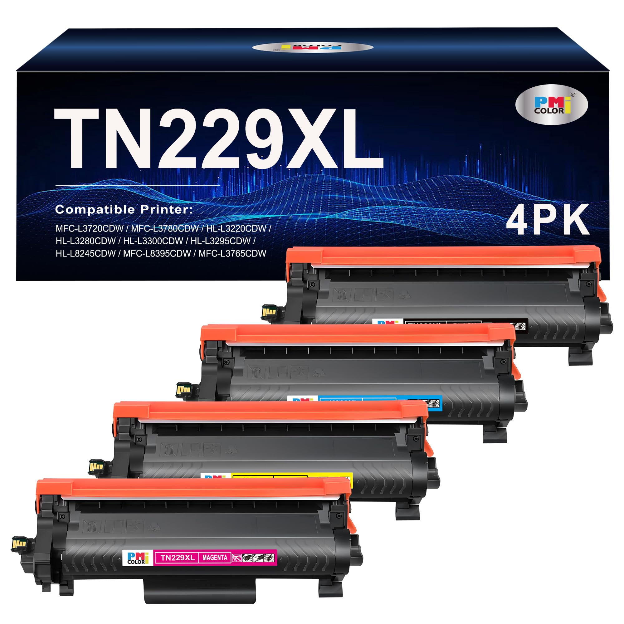 TN229XL Black,Cyan,Magenta,Yellow Toner Cartridges High Yield for Brother MFC-L3720CDW MFC-L3780CDW HL-L3280CDW HL-L3220CDW HL-L3300CDW Printer