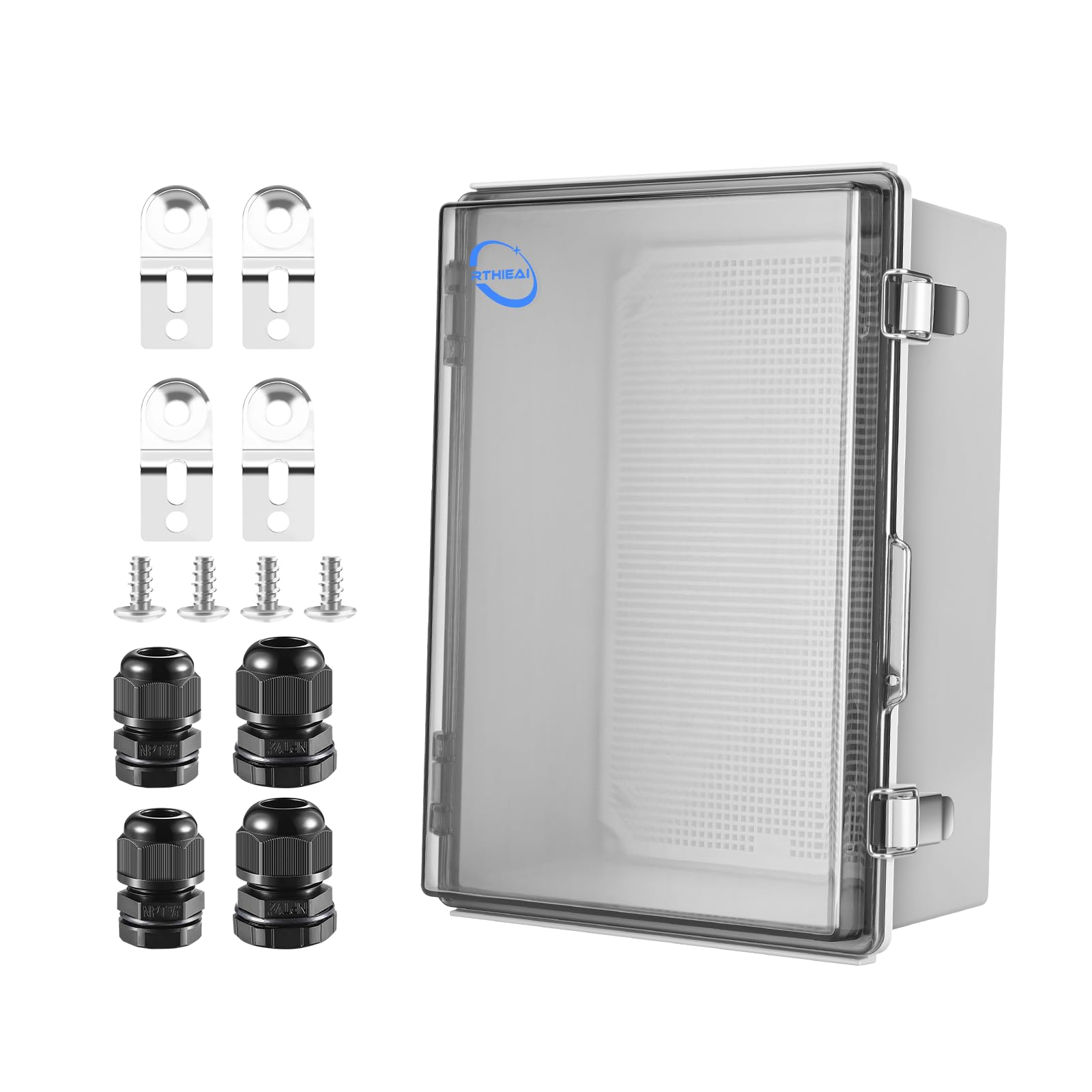 RTHIEAI Waterproof Outdoor IP67 Junction Box (13.8"x9.8"x5.9") with Mounting Plate, Hinged Clear Cover and Wall Brackets - Weatherproof ABS Plastic Electrical Enclosure for DIY Projects(350x250x150mm)