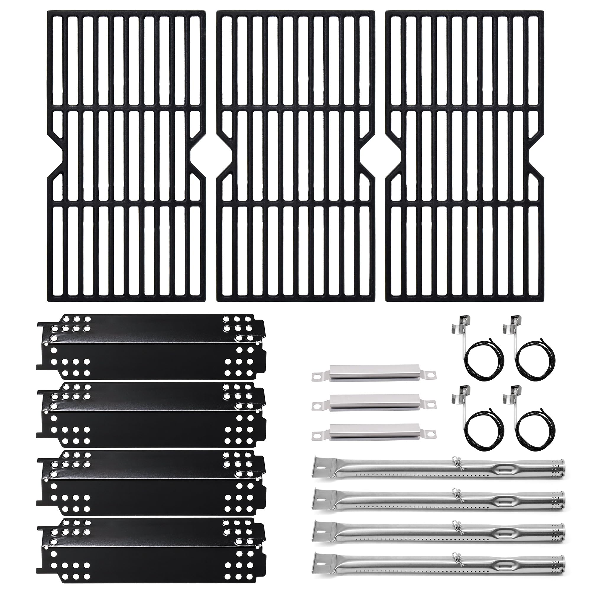 Hipoilk Grill Replacement Parts for Charbroil 463436215, 463439915, 463436213, 463436214, G432-001N-W1 Cooking Grates, Heat Plates, Burners, Crossover Tube and Igniters for Char Broil Classic 4 Burner