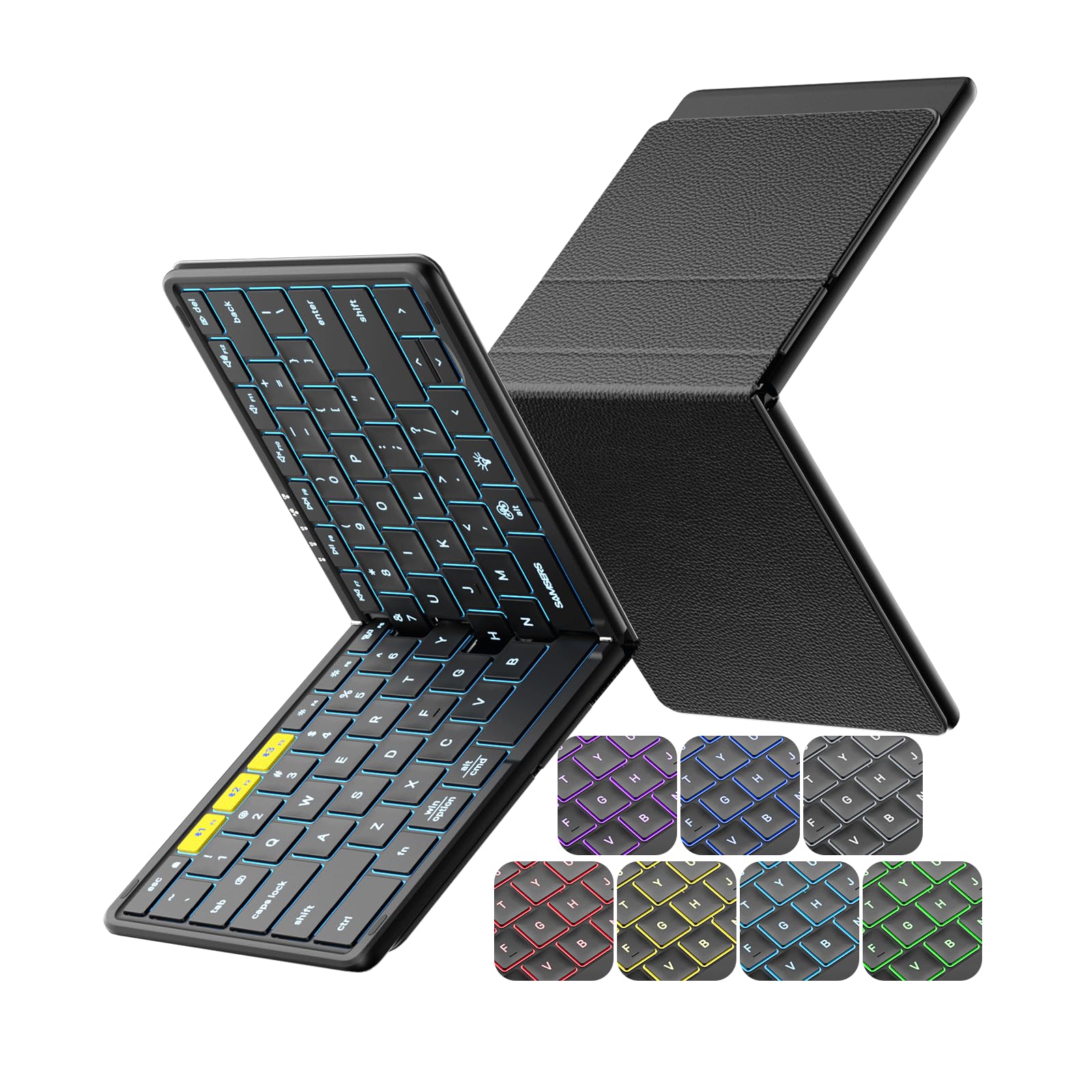 Samsers Full-Size Foldable Bluetooth Keyboard, KF08X Wireless Folding Keyboard with Backlight, Portable Travel Keyboards for iPhone iPad Smartphone Tablet Laptop, Android Windows Mac OS - Black