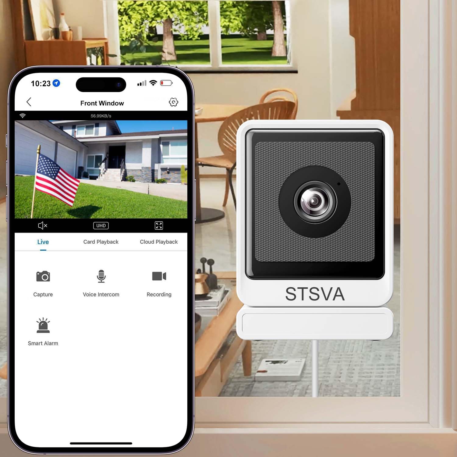 STSVA 3MP 2K Window Security Camera,2.4G&5G WiFi Indoor Camera for Home with Color Night Vision,24/7 Recording,Motion Detection,Support SD Card and US Cloud Storage.(1PCS)
