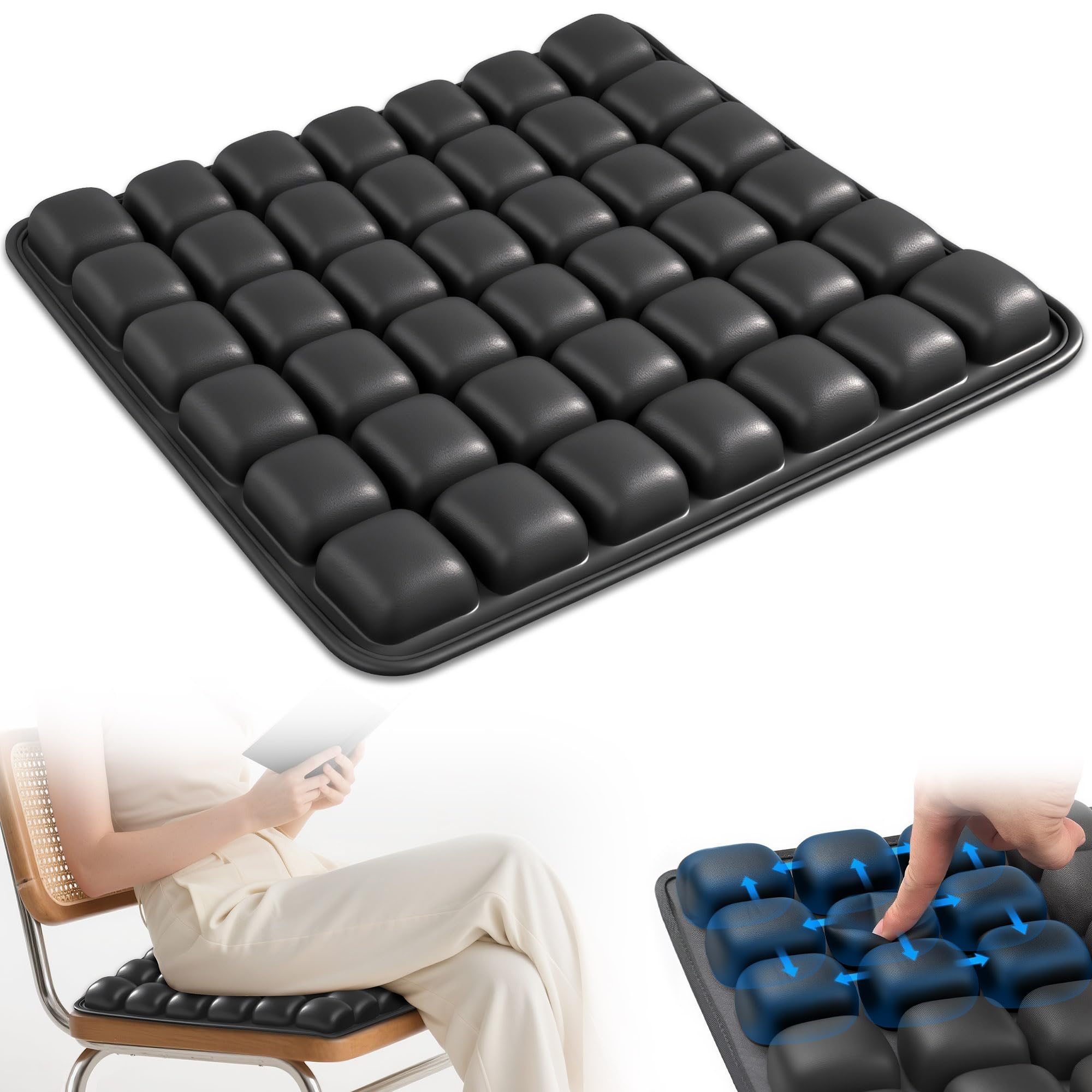 Upgrade Airplane Seat Cushion with No External Air Pump, Inflatable Seat Cushion for Long Flights, Portable Wheelchair Cushions, Adjustable Air Cushion with Non-Skid Bottom Relief Discomfort in Coccyx