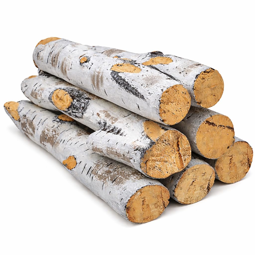 Hisencn 7 Piece Gas Fireplace Logs Set Ceramic White Birch Log for Propane, Insert, Vented, Electric, Indoor, Outdoor Firebowl