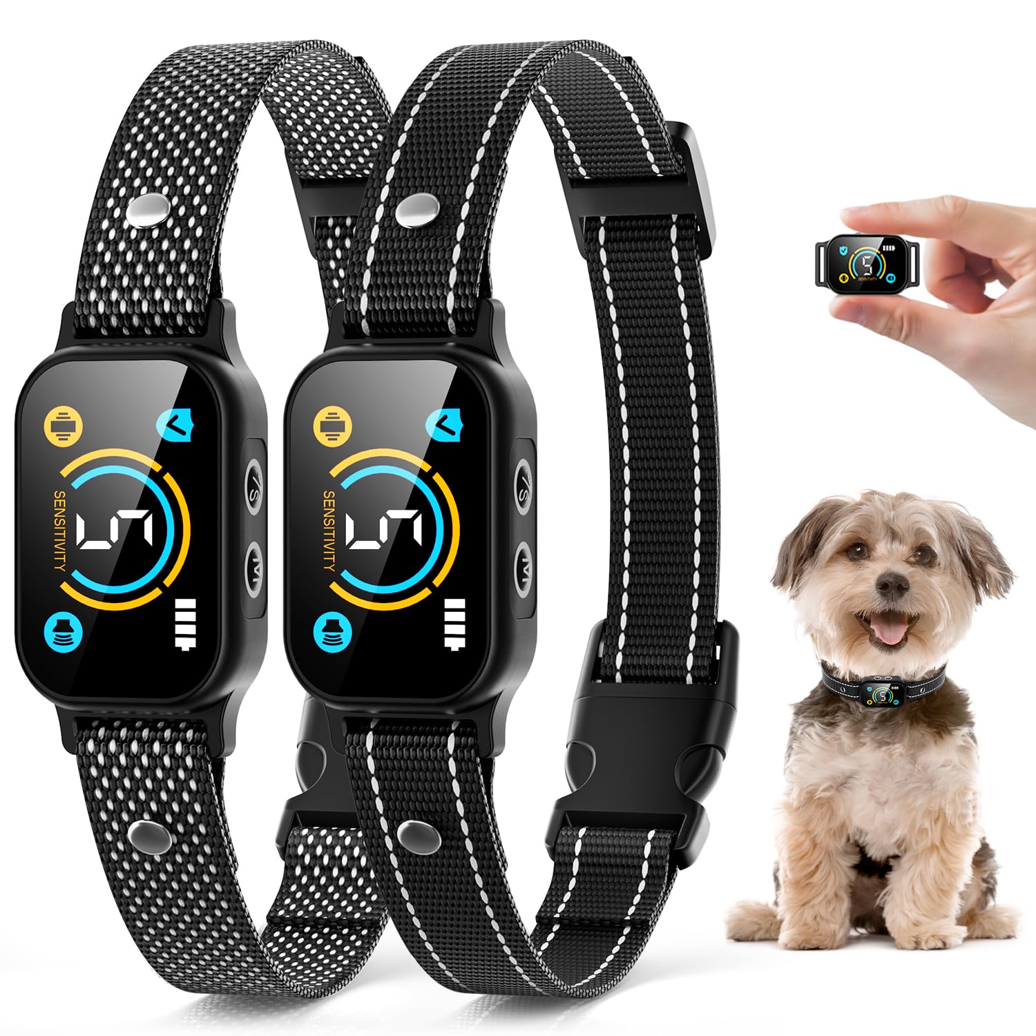 2 Pack Bark Collar for Small Dogs 5-15lbs, Medium, Puppy, Mini Dog, Rechargeable Smart Training Collar, Anti Barking Device with 5 Adjustable Sensitivity, Beep, Vibration