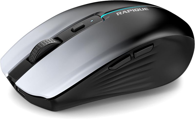 RAPIQUE Bluetooth Wireless Mouse – White to Black Gradient, Dual Bluetooth 5.1 & 2.4G Connectivity, Silent Click, Rechargeable, Ergonomic 6-Button for Windows/MacOS/Android/Laptop/MacBook/iPad