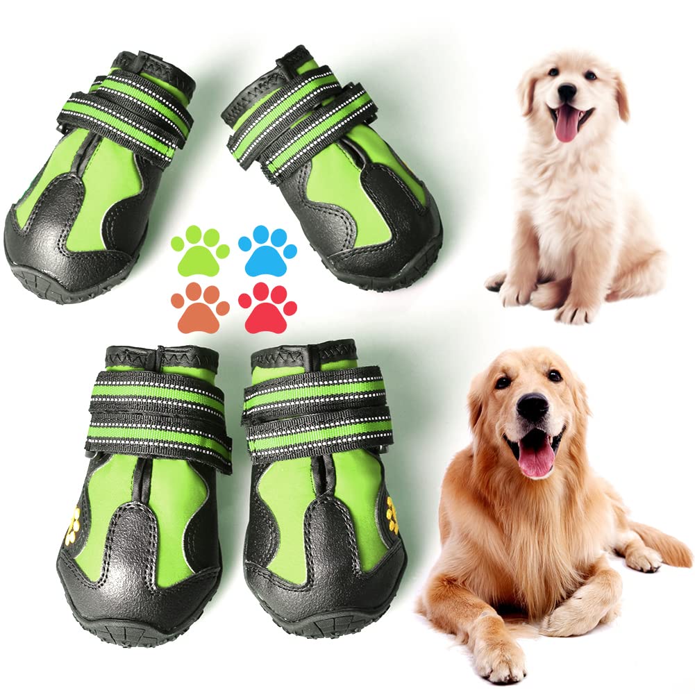 CovertSafe& Dog Boots for Dogs Non-Slip, Waterproof Dog Booties for Outdoor, Dog Shoes for Medium to Large Dogs 4Pcs with Rugged Sole Grey-Green SZ 5