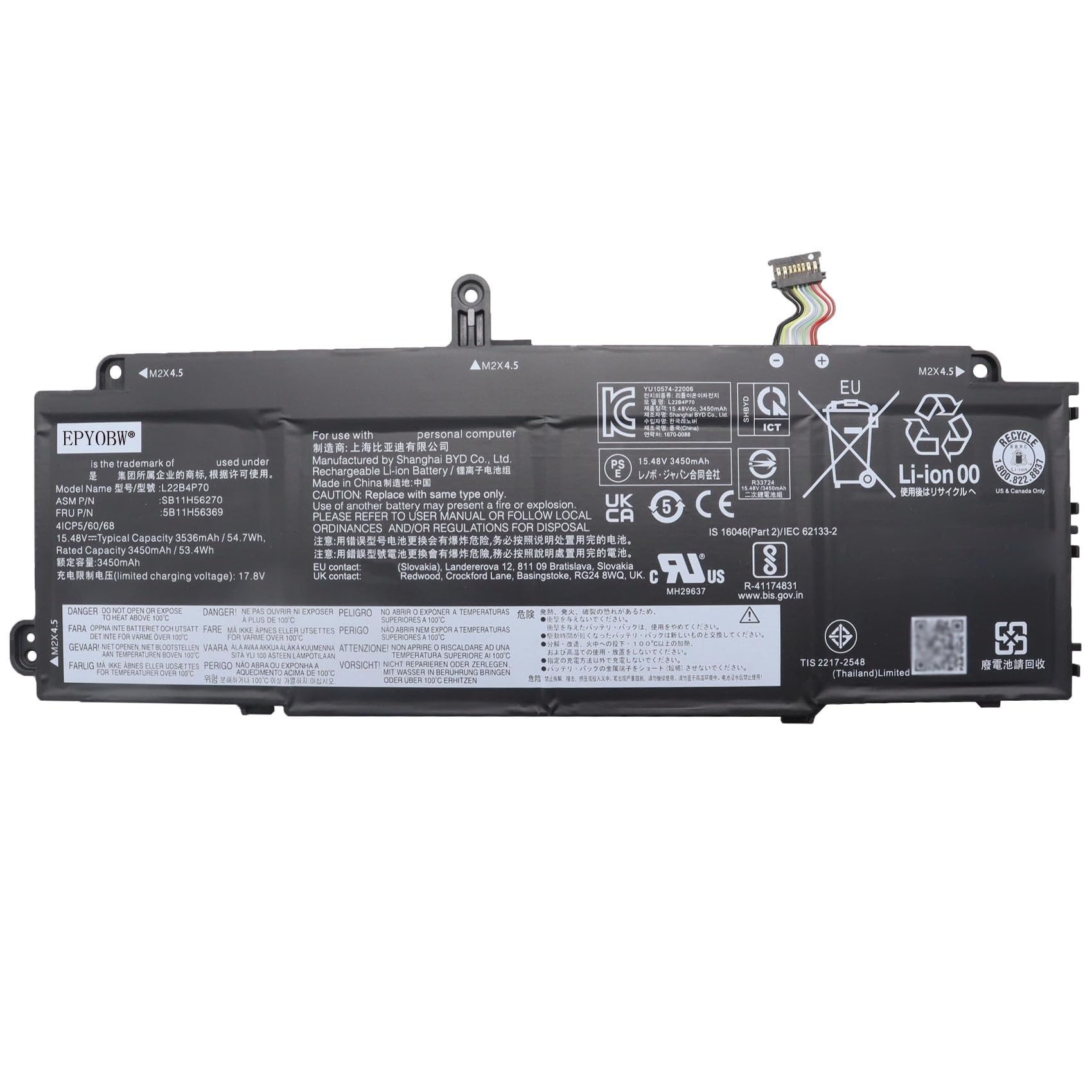 EPYOBW L22B4P70 Laptop Battery 54.7Wh Compatible with Lenovo ThinkPad X13 Gen 4 / ThinkPad X13 Yoga Gen 4 / ThinkPad X13 Gen 5 / ThinkPad X13 2-in-1 Gen 5 Series L22D3P76 L22C4P70 L22C3P74 L22M3P76