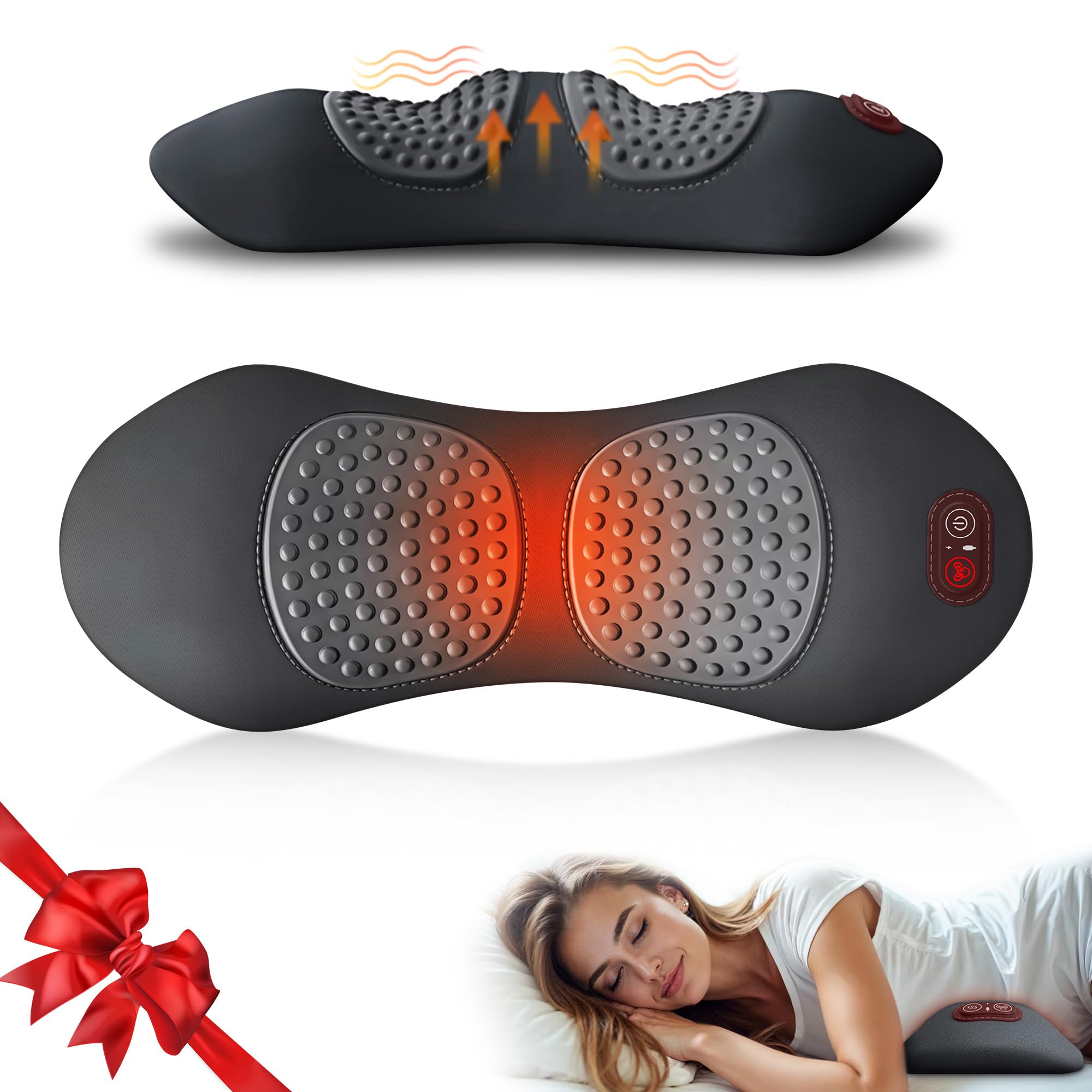 3 in 1 Upadate Rechargeable Electric Lumbar Support Pillow with Adjustable Height for Bed and Chair,Back Massager with Heat,Back Massager for Pain Relief Deep Tissue,Waist Wedge Bolster (Black)