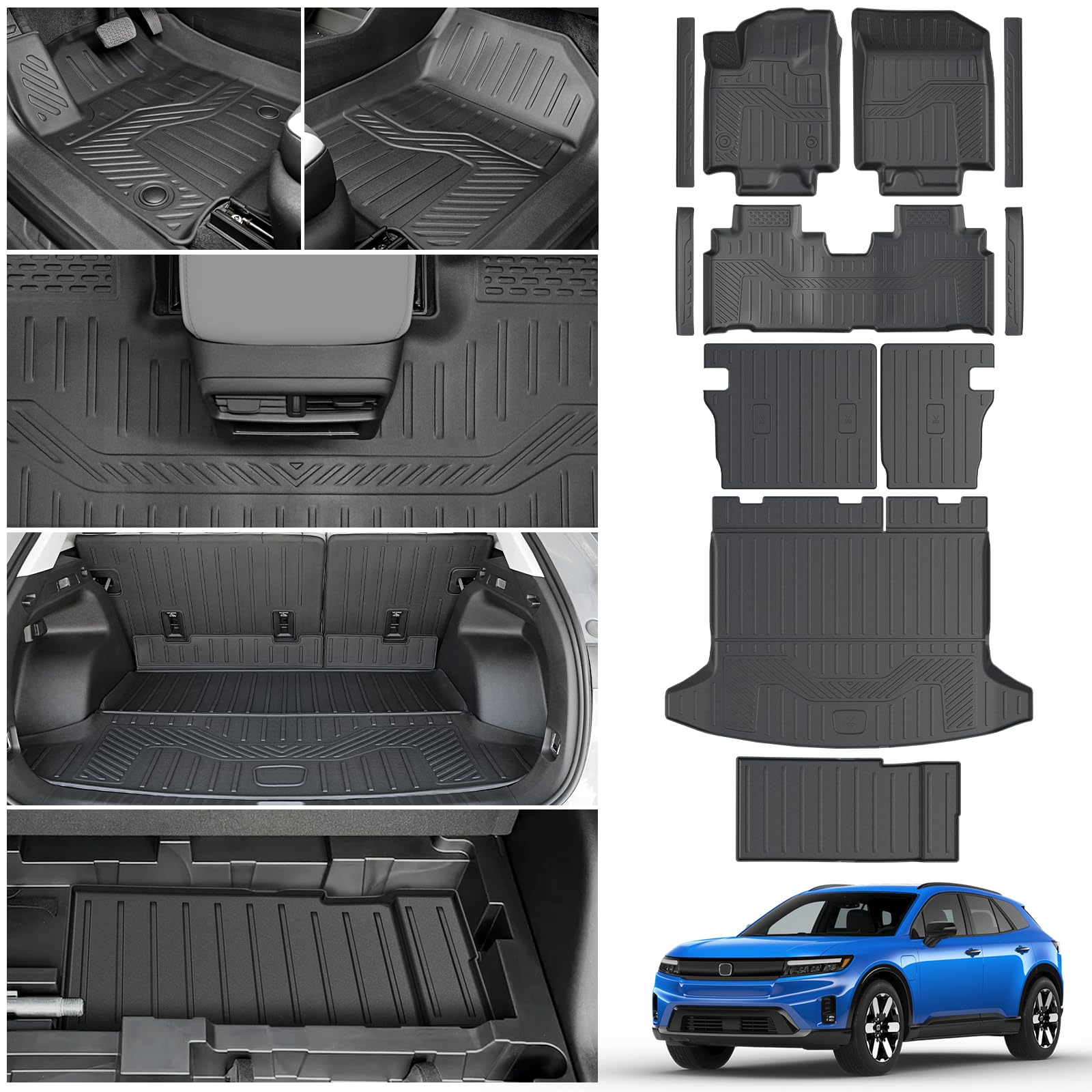 LUMWAY Floor Mats for 2024-2026 Honda Prologue & Chevy Blazer EV, TPE All Weather Protection Cargo Mat with Backrest Mat Lower Trunk Liner for Honda Prologue Accessories (Inclued Door Sill Guards)