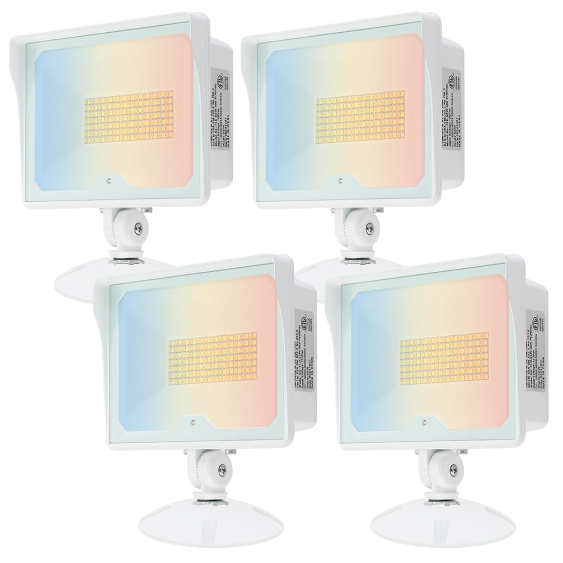 kadision 55W White LED Flood Light with Dusk-to-Dawn Photocell, 3000K/4000K/5000K Selectable, 120V 6600lm IP65 Waterproof Knuckle Mount Outdoor Security Lights, ETL Listed 4-Pack