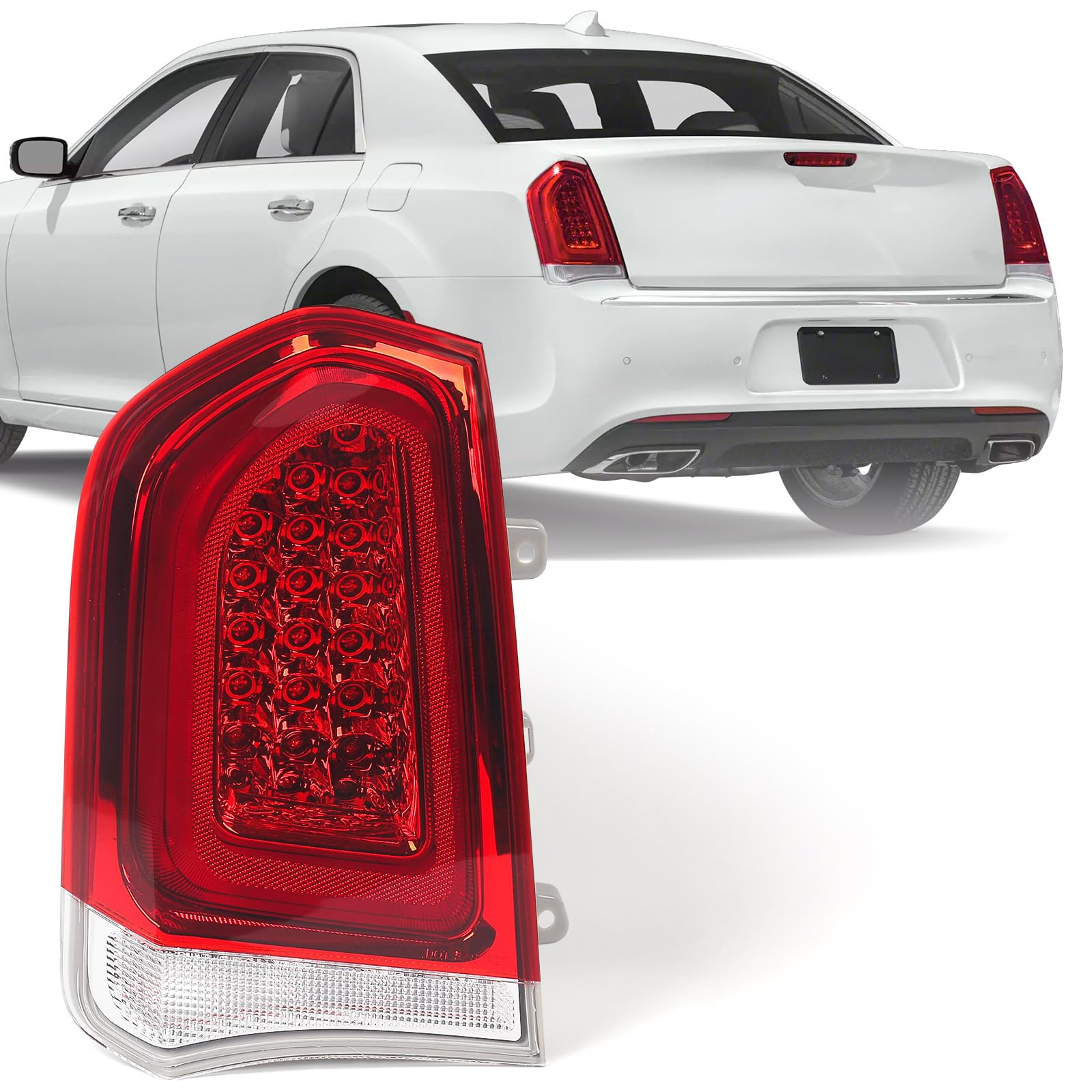 Huray Full LED Tail Light Fit for Chrysler 300/300C 2015-2023 Sedan 4Dr, LH Taillight OE Style Tail lamp Rear Brake Lamp Replacement for CH2800213 Driver Side (Left Chrome Bezel)