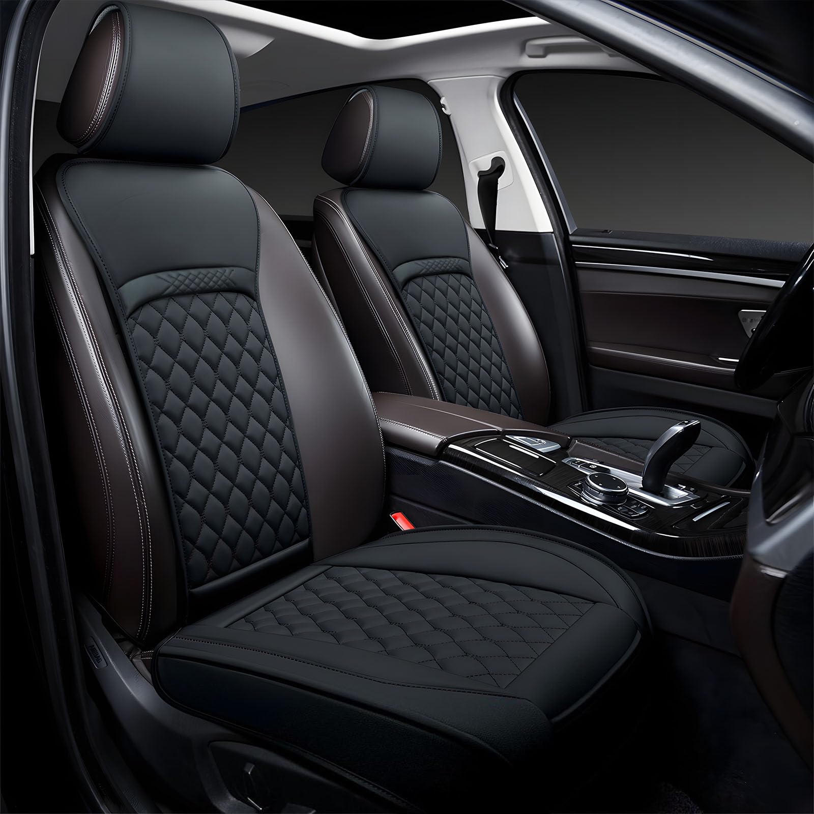 Joy Forserve Front Car Seat Covers for Audi,Leather Waterproof Seat Protector Custom Fit Audi Q5 A4 Q7 A3 A6 A8 A5 S6 S7,Partial Back Coverage,2 Pack,Black