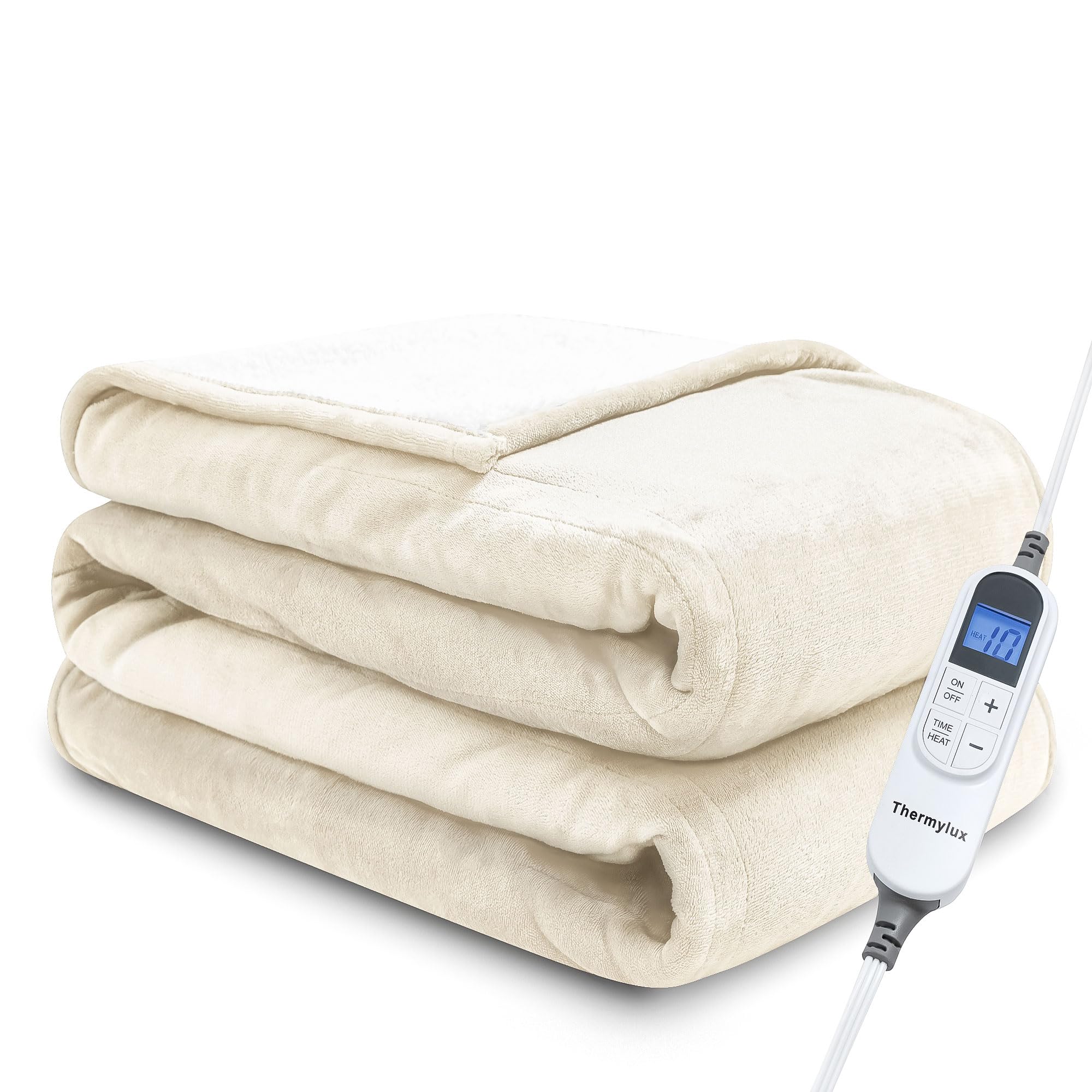 Thermylux Electric Blanket Full 72"x84" Heated Electric Blankets 10 Heating 12 Time Settings Levels 8 Hours Auto Off Fast Heating and Overheat Protection ETL Certified Machine Washable,Ivory