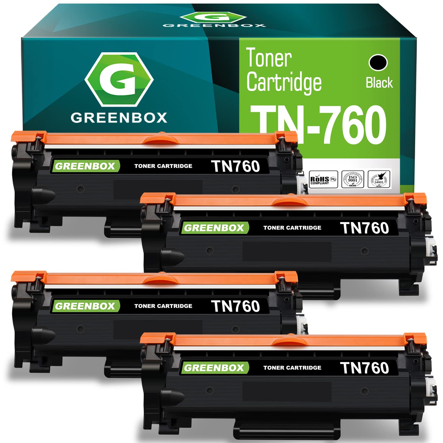 GREENBOX TN760 TN730 Toner Cartridges Black High Yield Replacement for Brother TN-760 TN-730 Toner for MFC-L2710DW HL-L2350DW HL-L2370DW HL-L2395DW MFC-L2750DW DCP-L2550DW HL-L2390DW Printer, 4 Pack