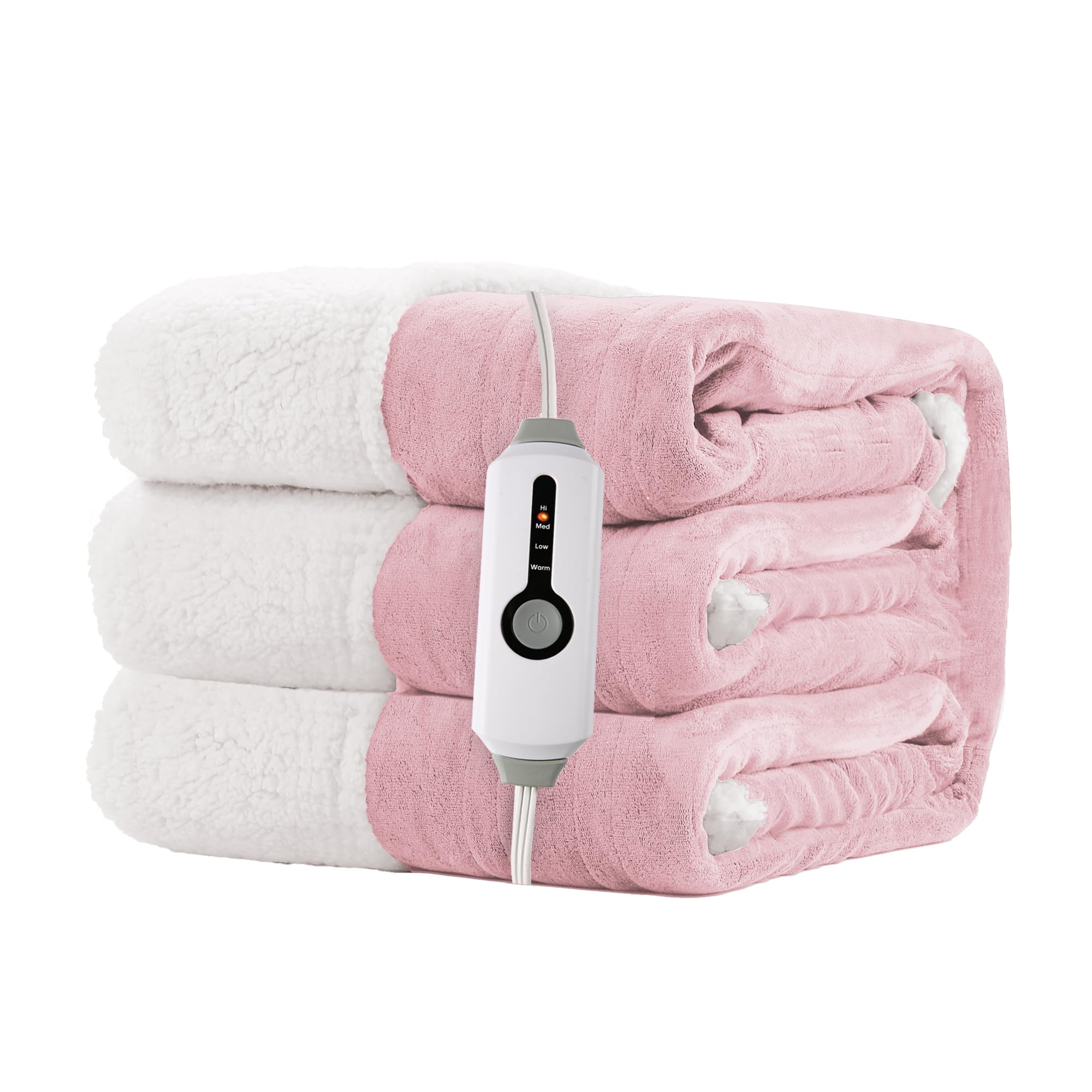 RALYSUN Electric Heated Blanket Throw Size 50"x60" - Dual-Sided with Microplush & Sherpa Fabric, 4 Heat Settings & 3 Hours Auto Off, Machine Washable - Pale Pink